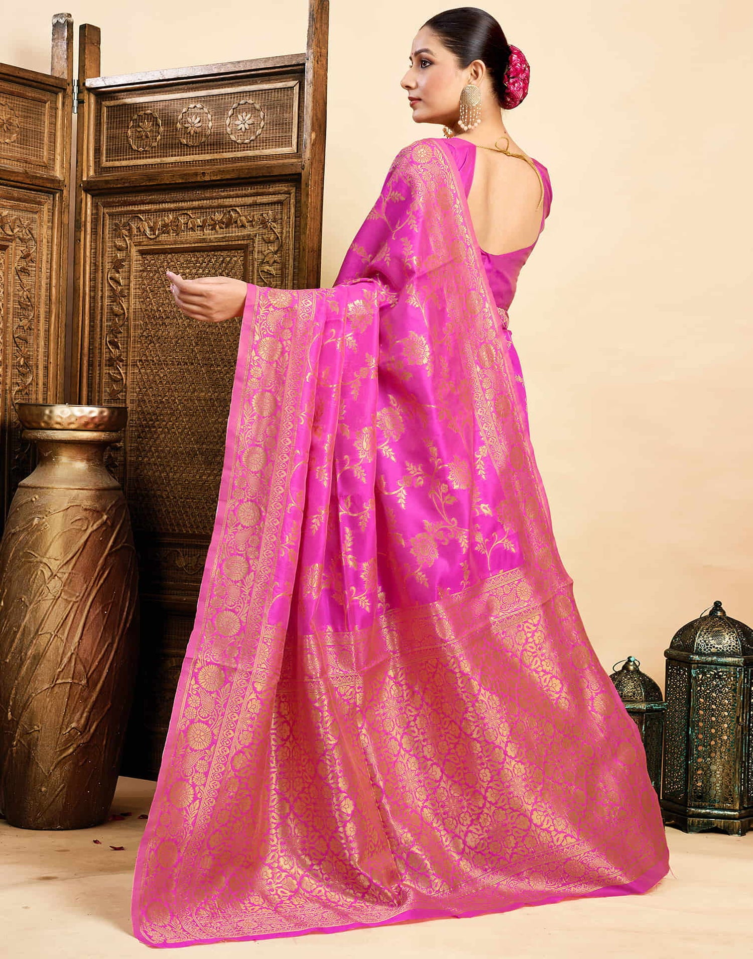 Magenta Silk Woven Banarasi Saree