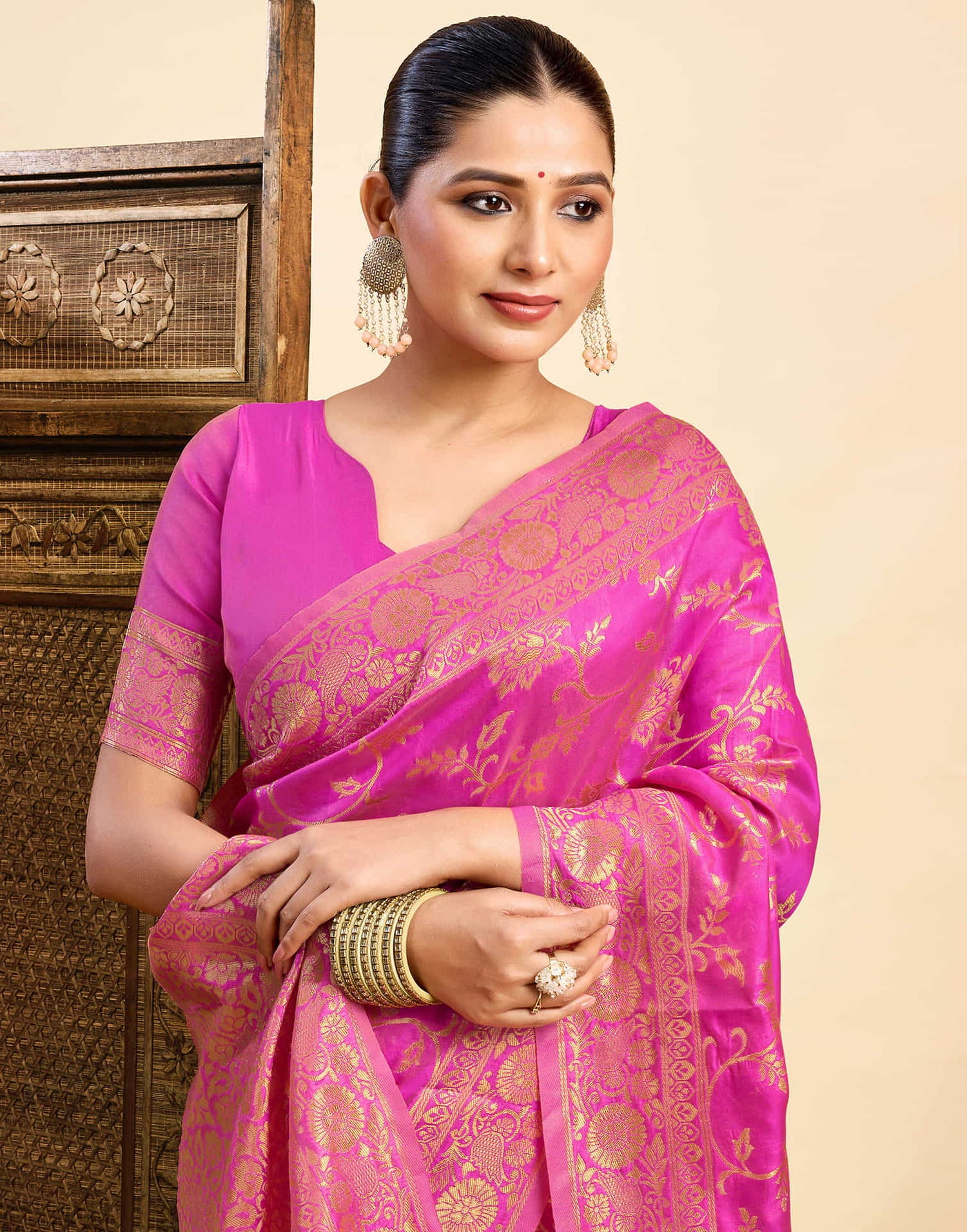 Magenta Silk Woven Banarasi Saree