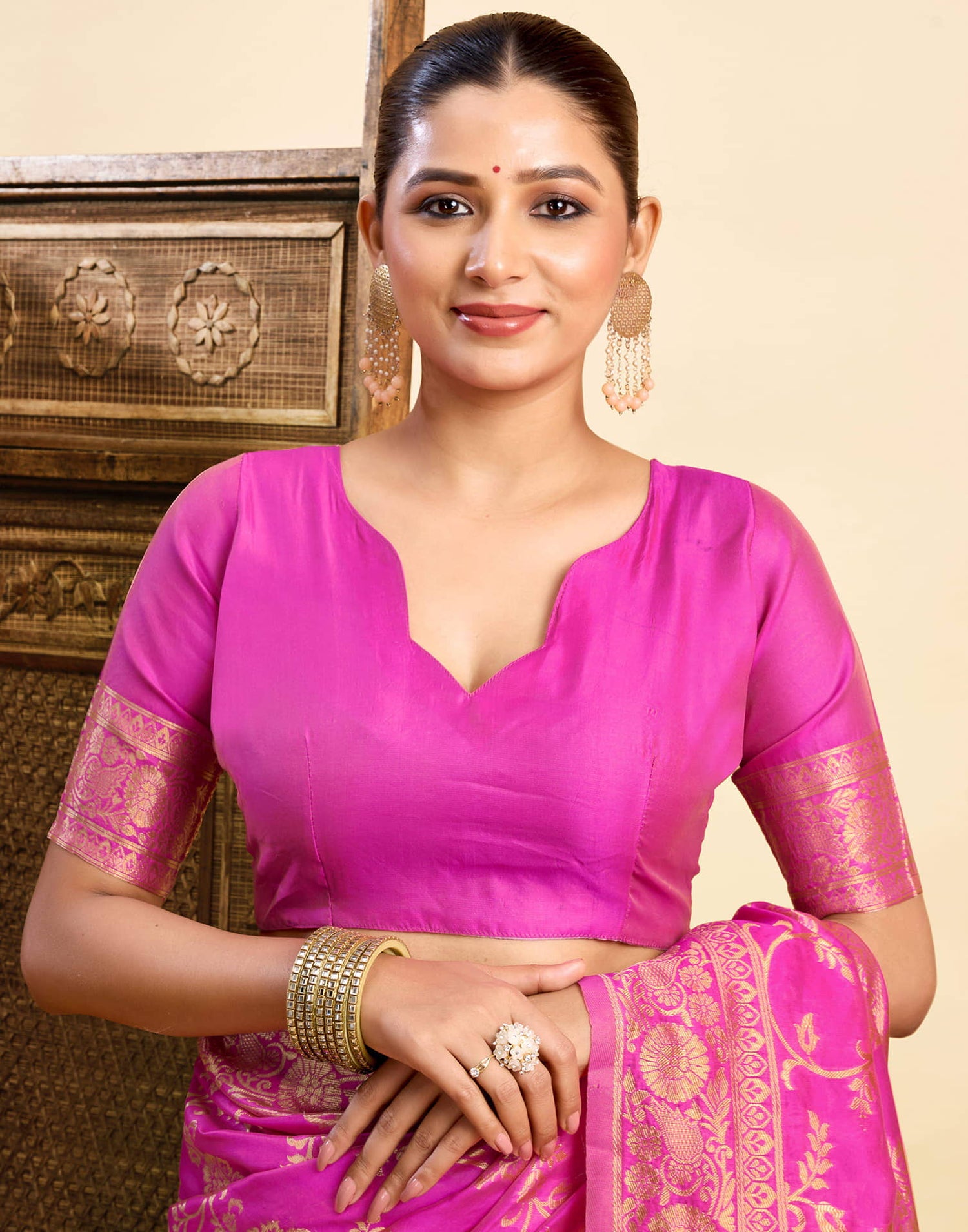 Magenta Silk Woven Banarasi Saree