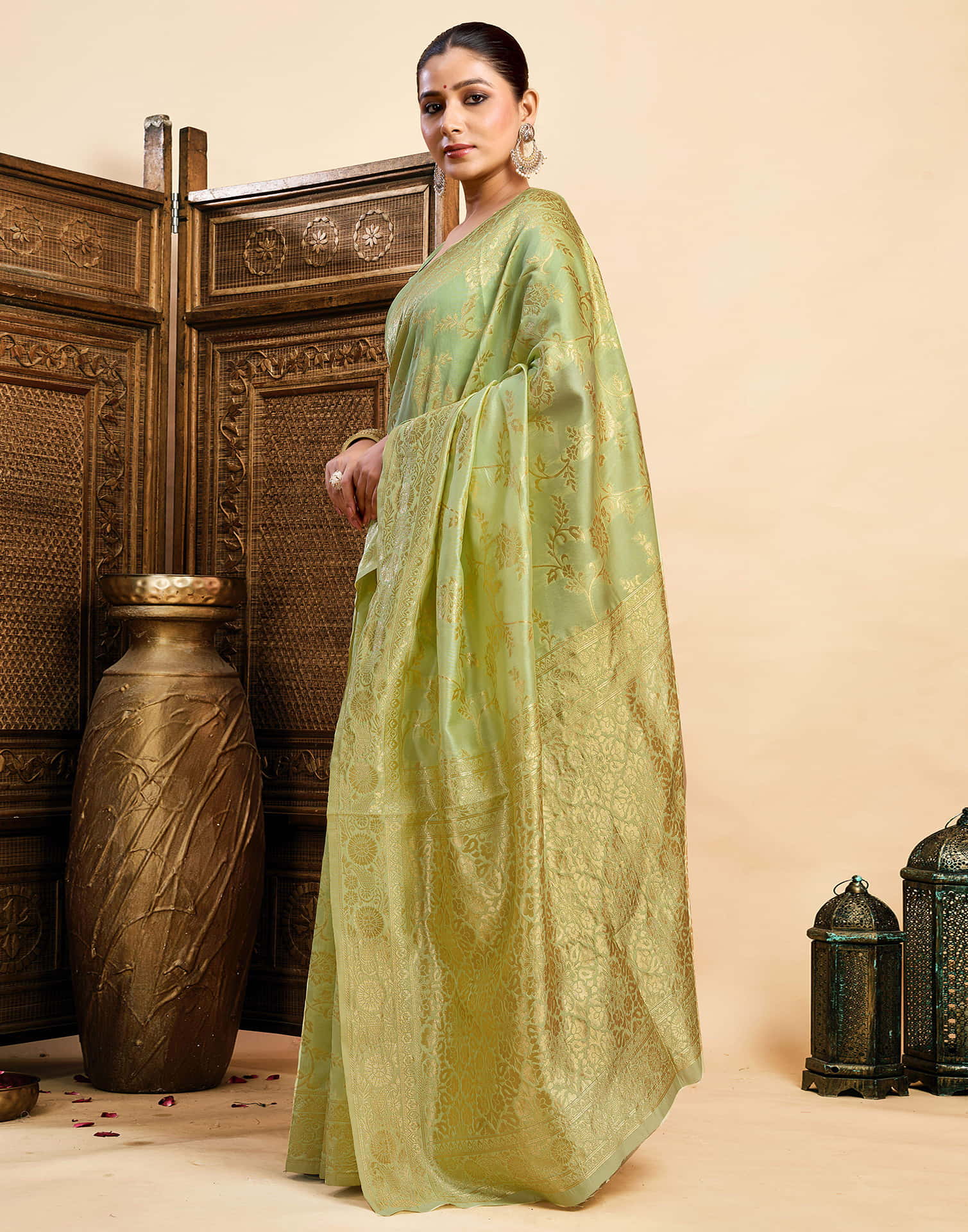 Light Pista Green Silk Woven Banarasi Saree