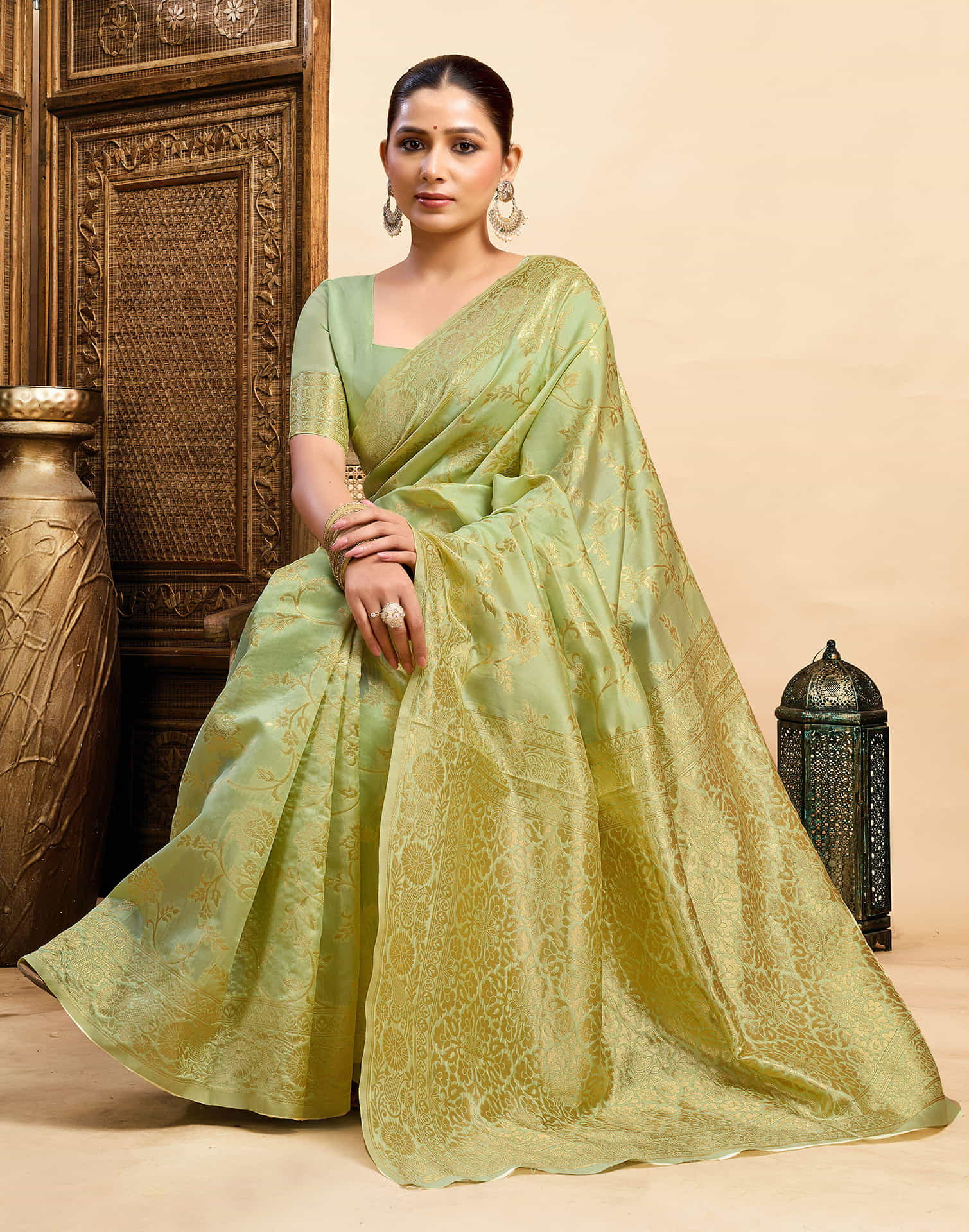 Light Pista Green Silk Woven Banarasi Saree
