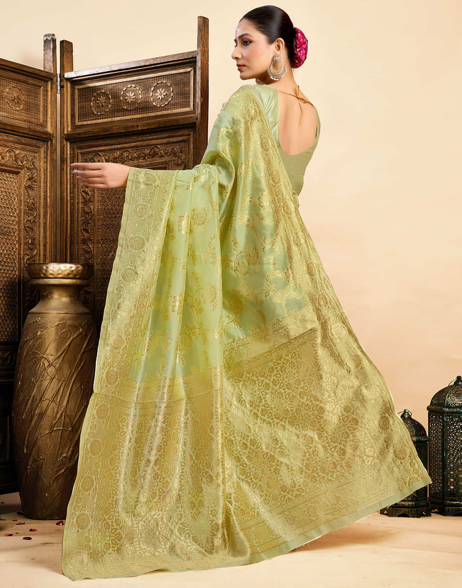 Light Pista Green Silk Woven Banarasi Saree