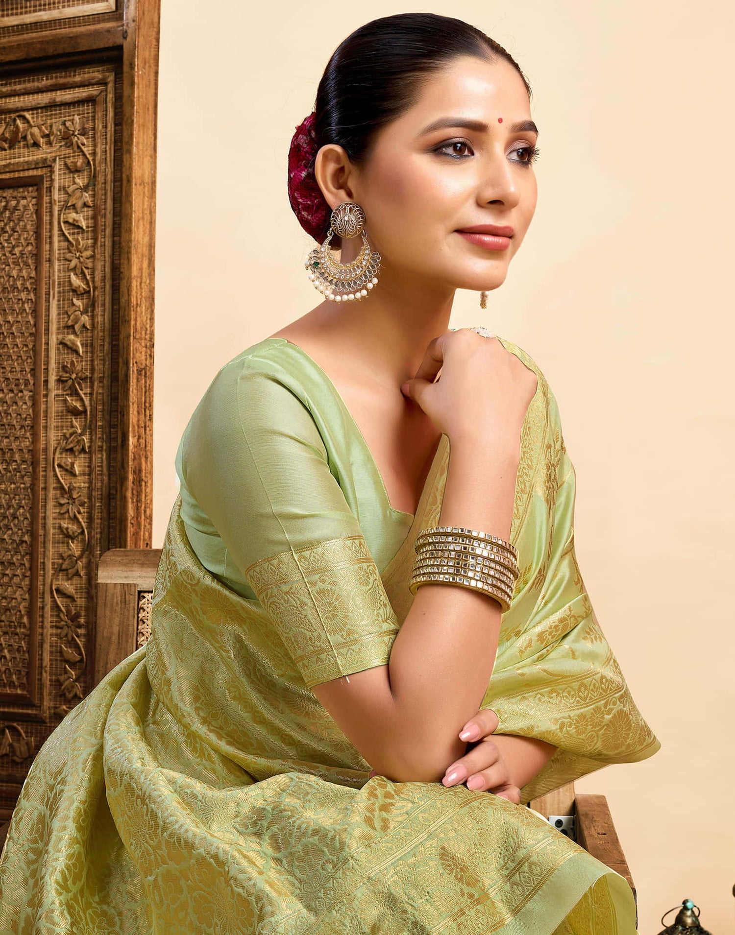 Light Pista Green Silk Woven Banarasi Saree