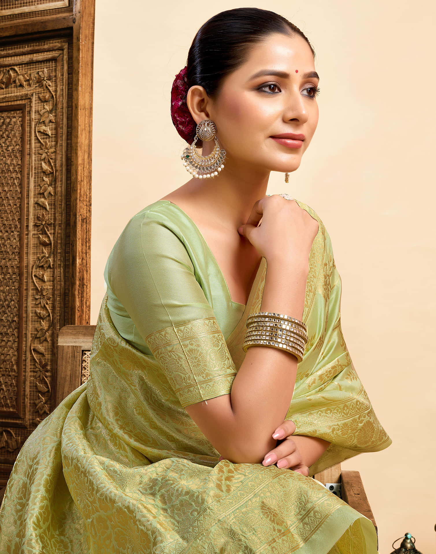 Light Pista Green Silk Woven Banarasi Saree