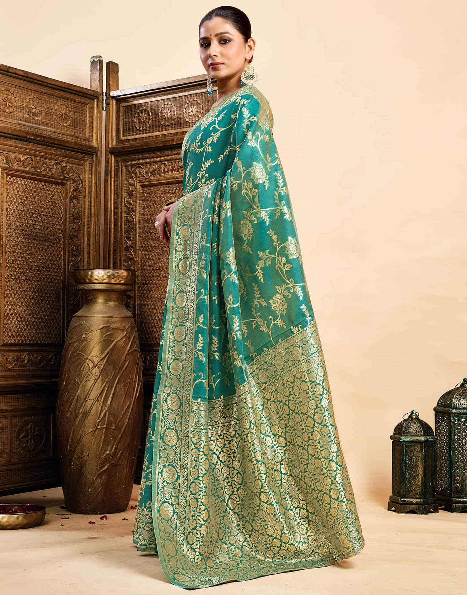 Teal Green Silk Woven Banarasi Saree