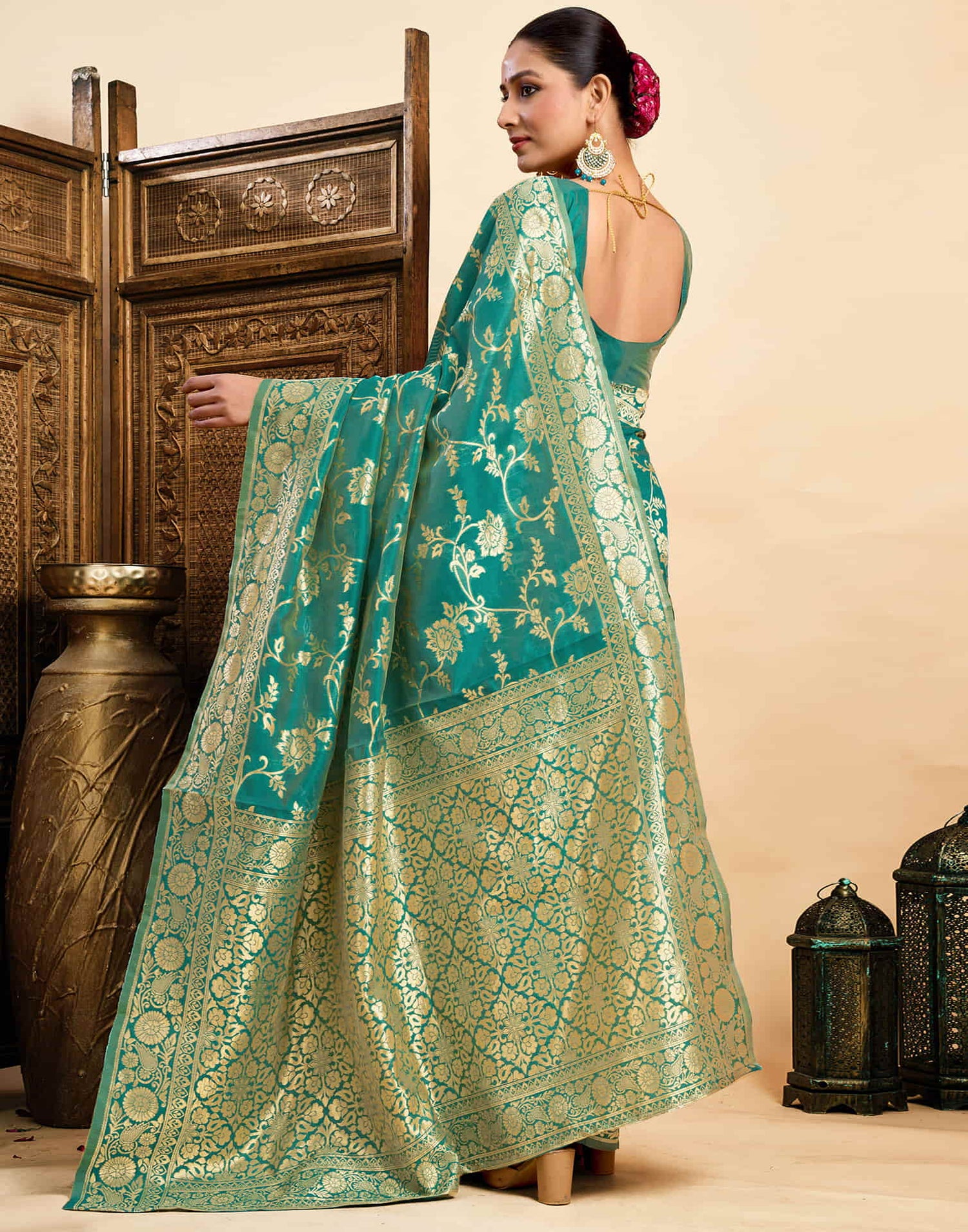 Teal Green Silk Woven Banarasi Saree