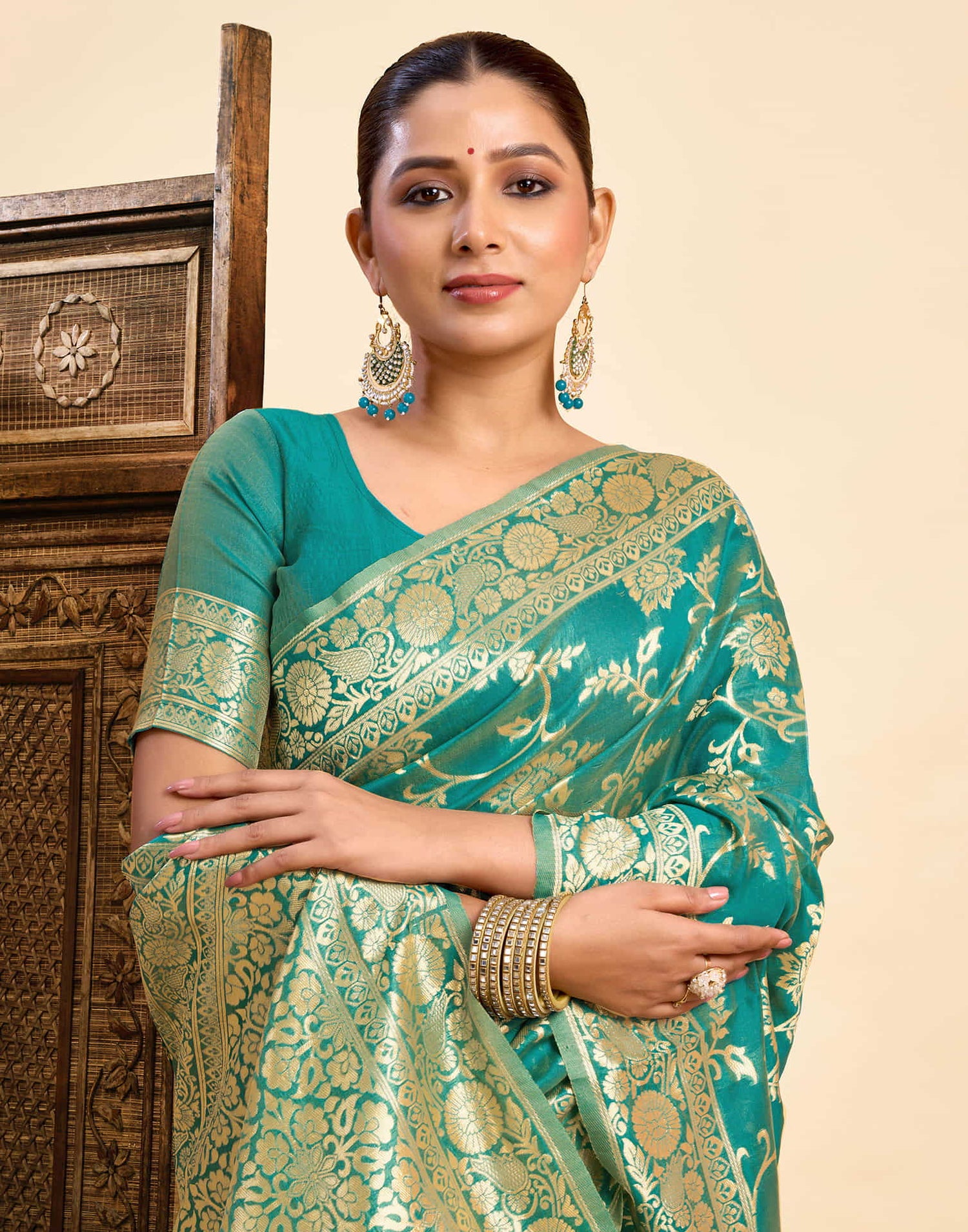 Teal Green Silk Woven Banarasi Saree