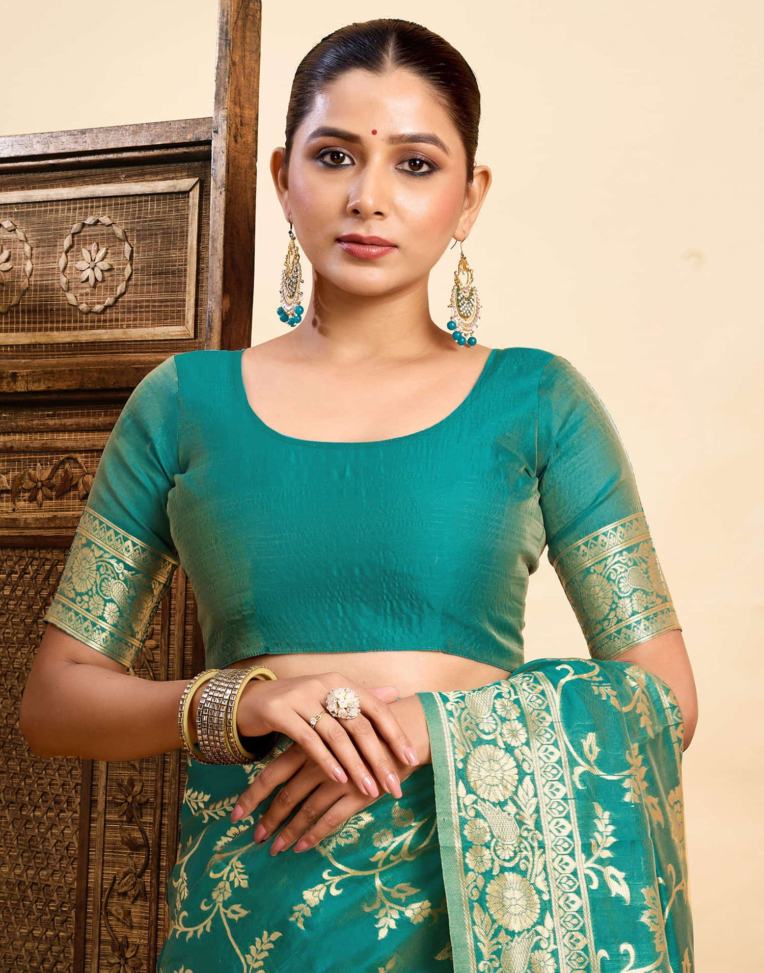 Teal Green Silk Woven Banarasi Saree