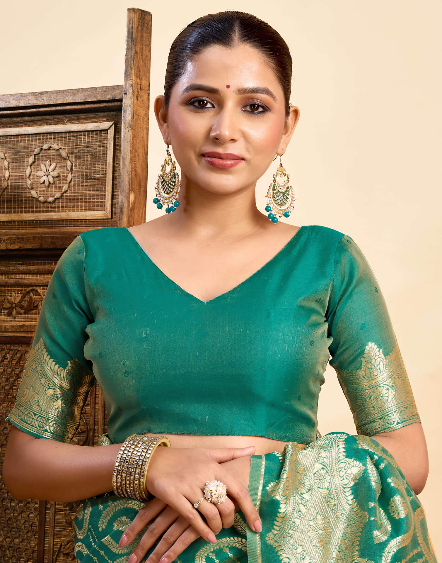 Teal Green Silk Woven Saree