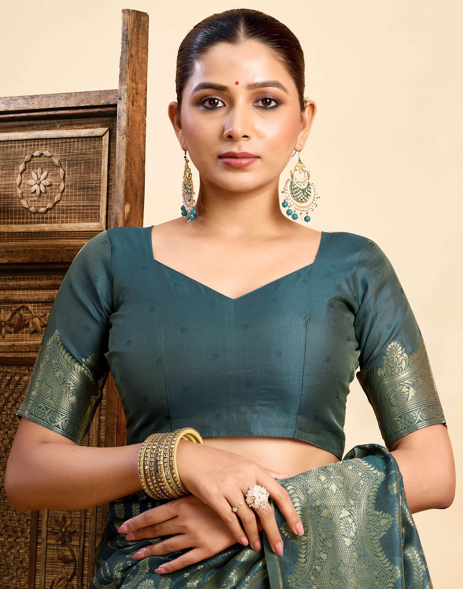 Dark Rama Green Silk Woven Saree