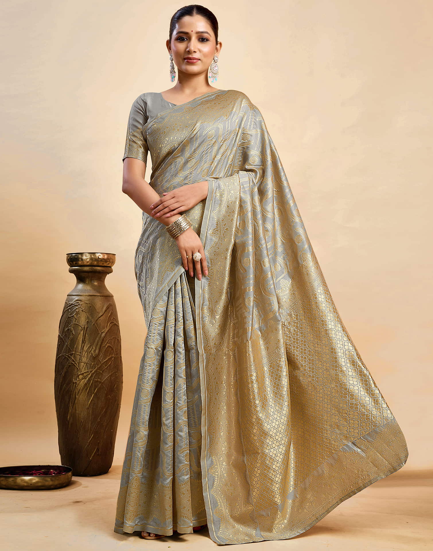 Grey Silk Woven Saree