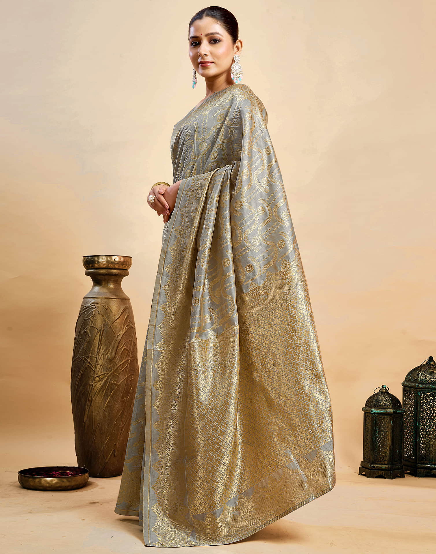 Grey Silk Woven Saree