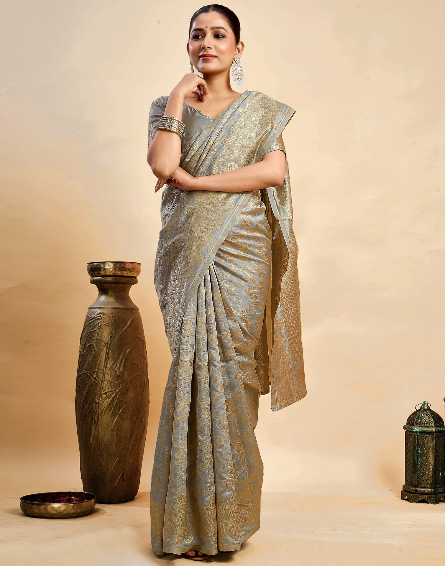 Grey Silk Woven Saree