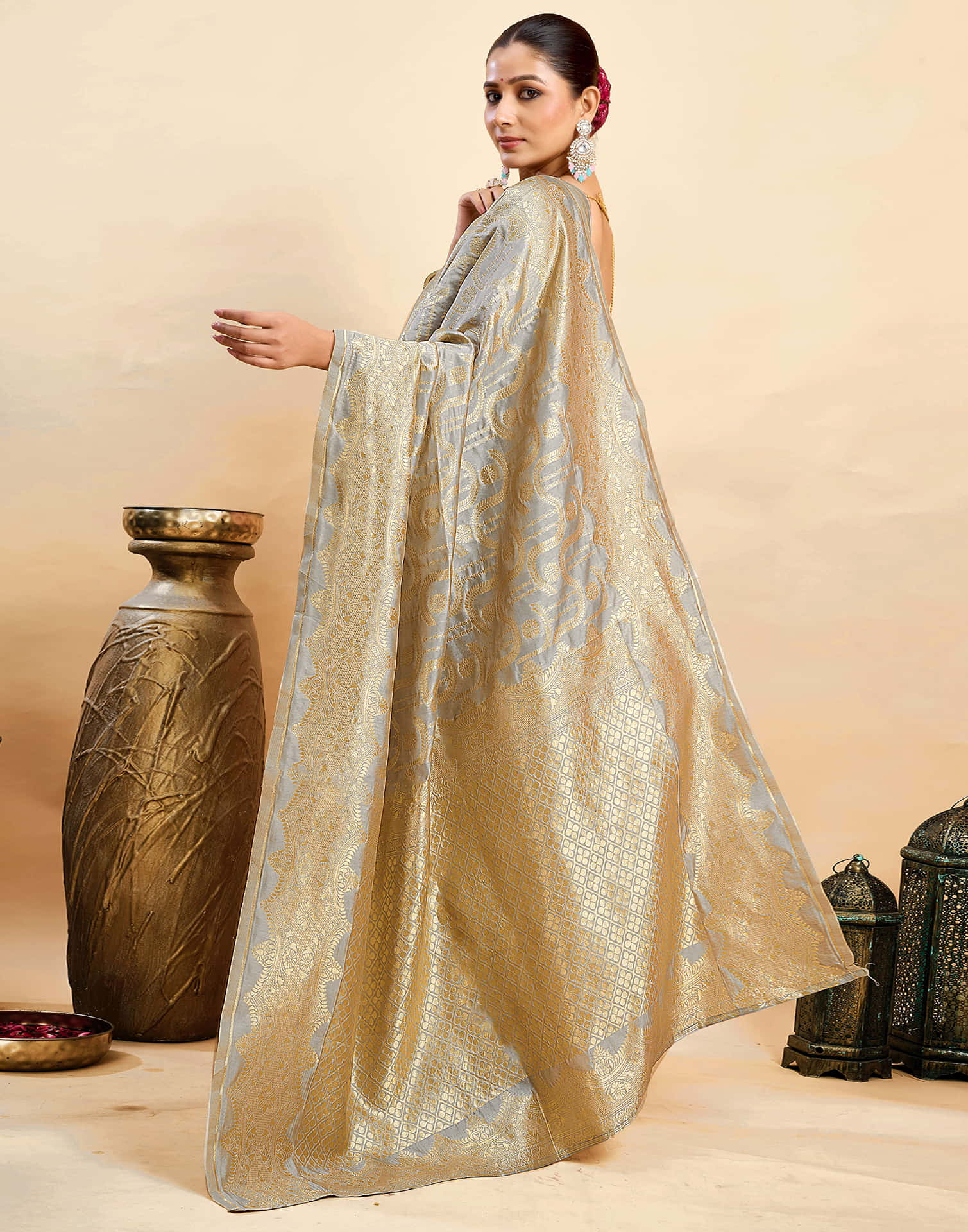 Grey Silk Woven Saree