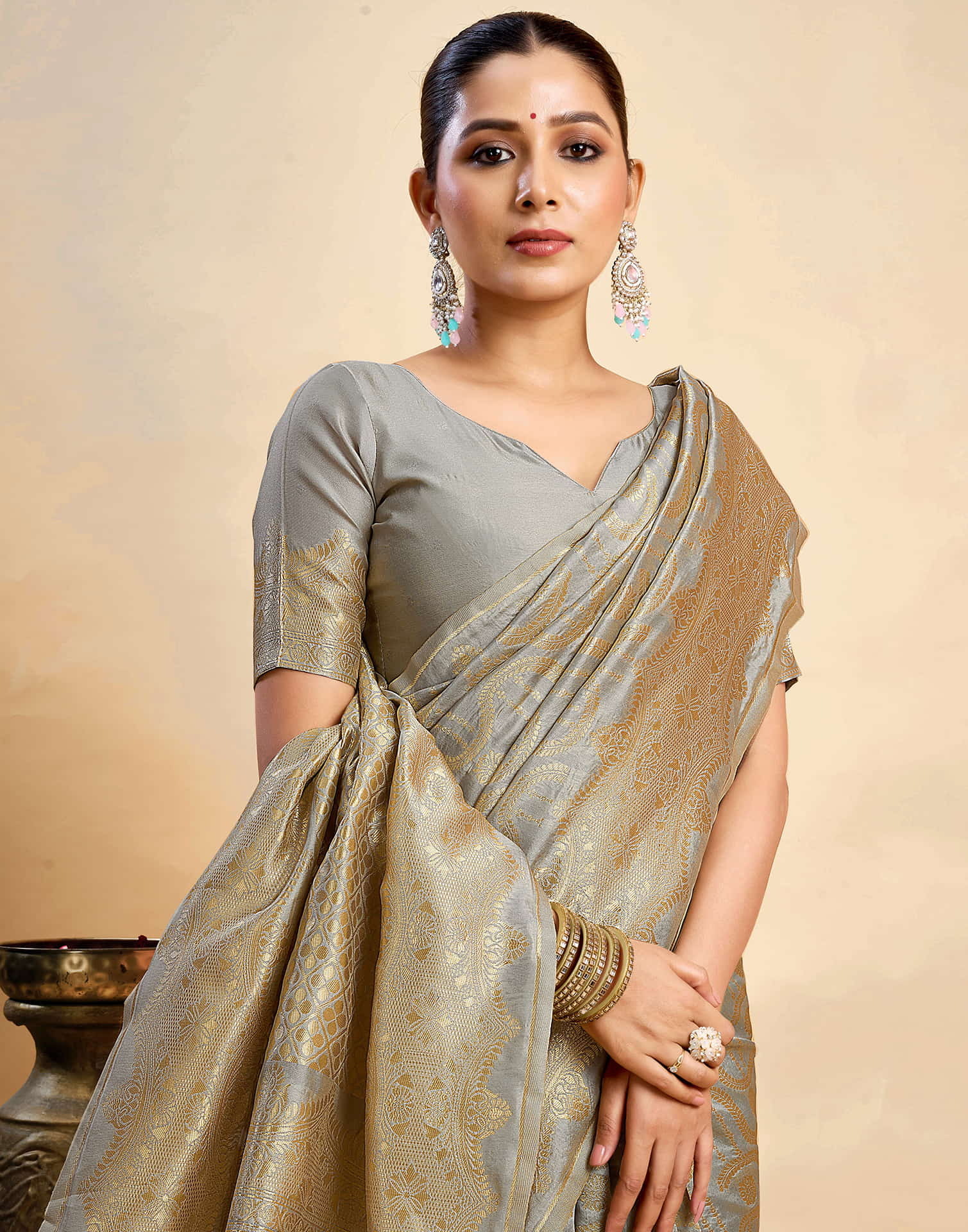 Grey Silk Woven Saree