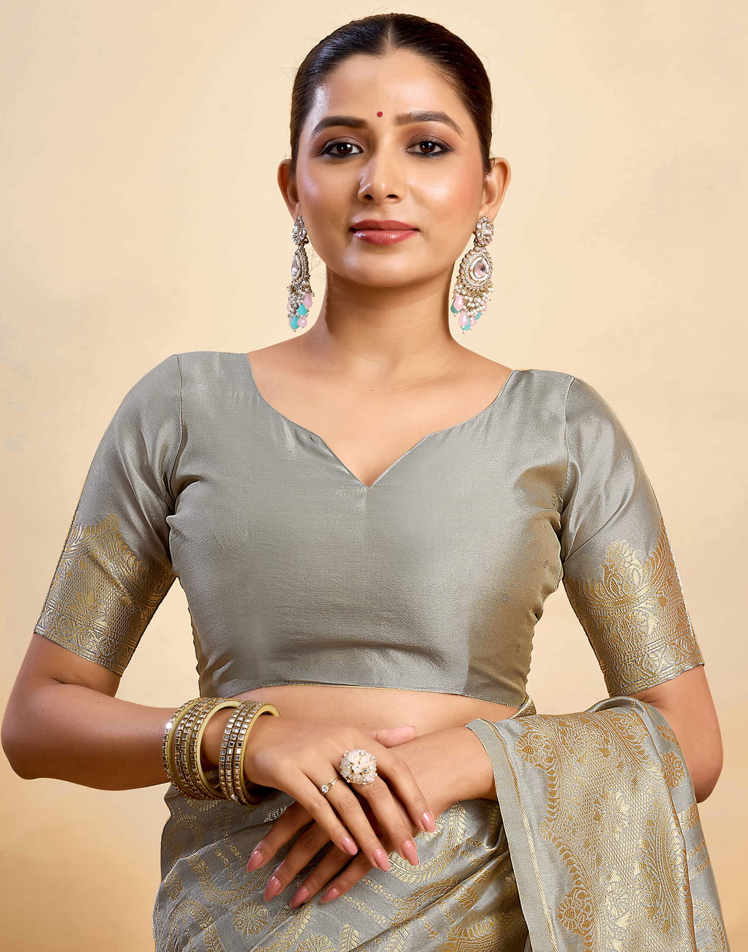 Grey Silk Woven Saree