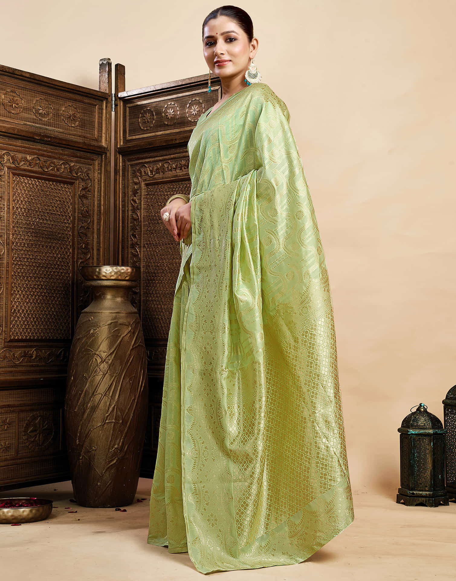 Light Pista Green Silk Woven Saree