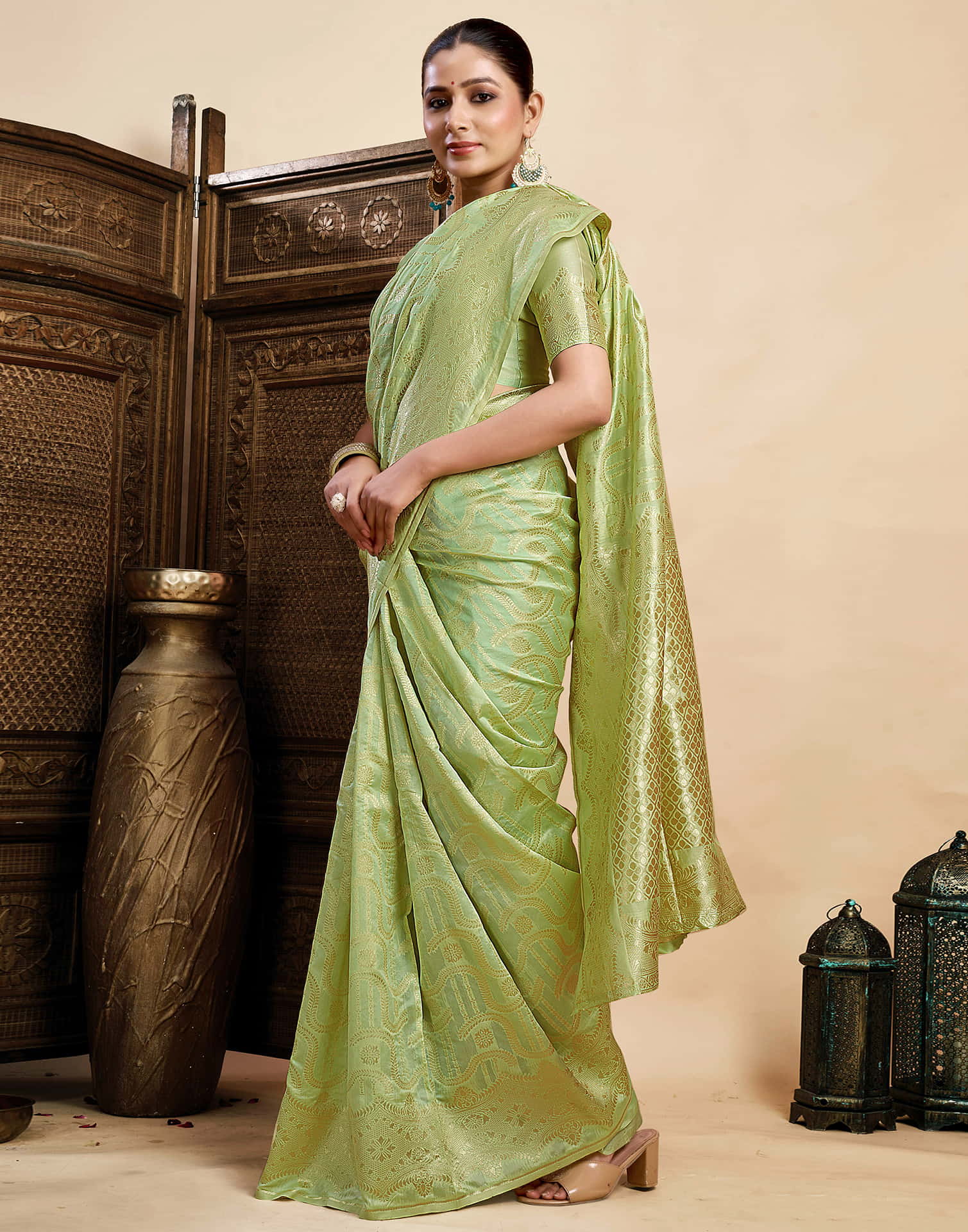 Light Pista Green Silk Woven Saree