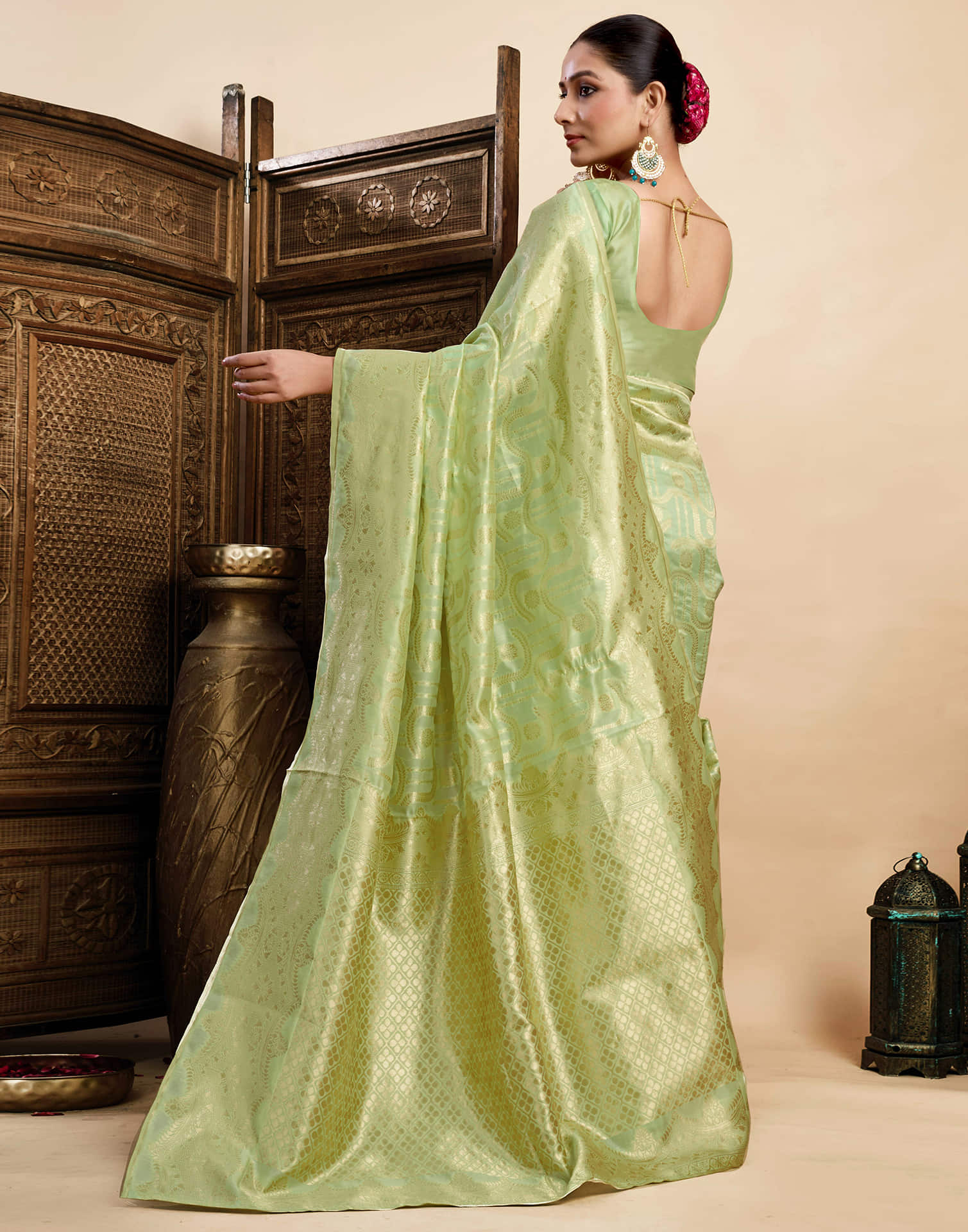 Light Pista Green Silk Woven Saree