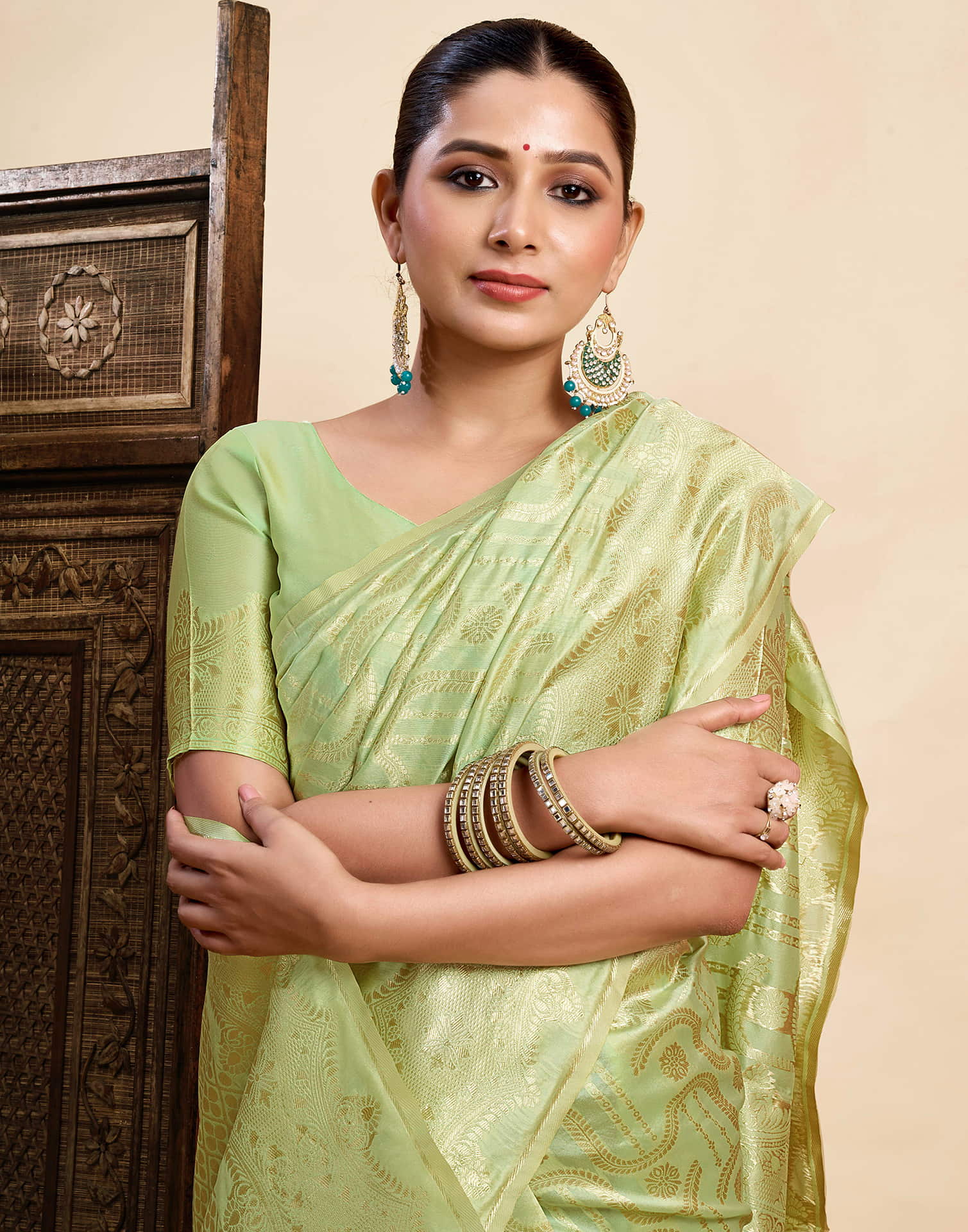 Light Pista Green Silk Woven Saree