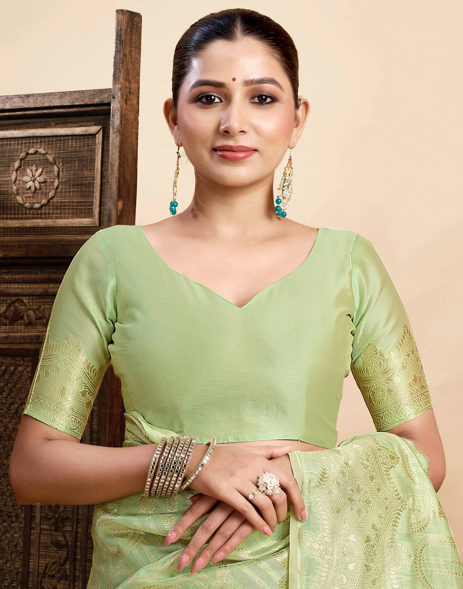 Light Pista Green Silk Woven Saree