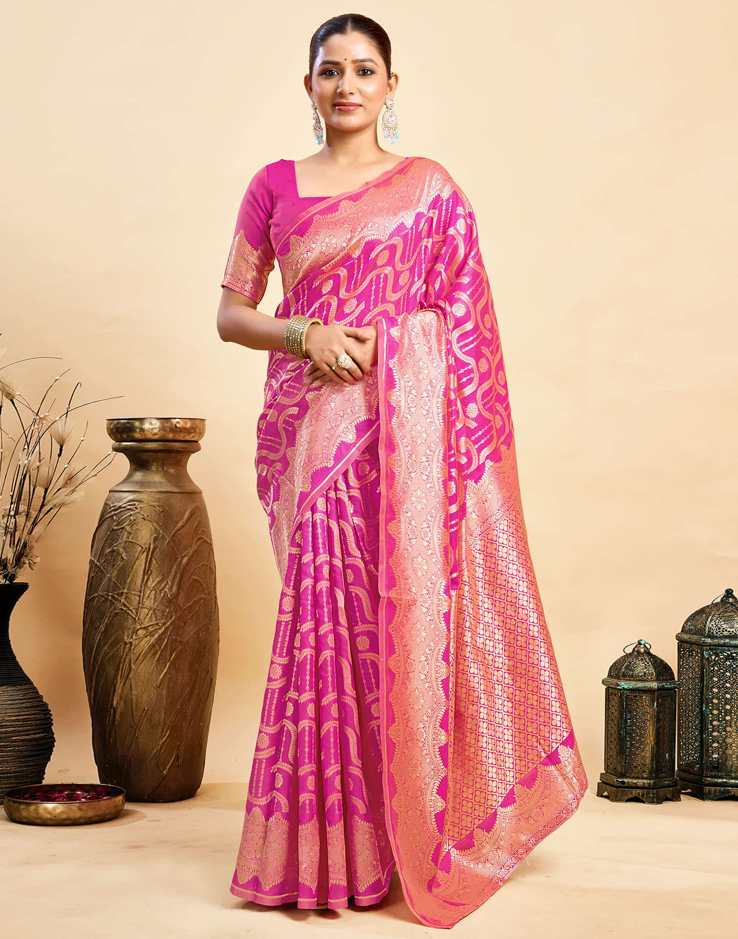 Magenta Silk Woven Saree