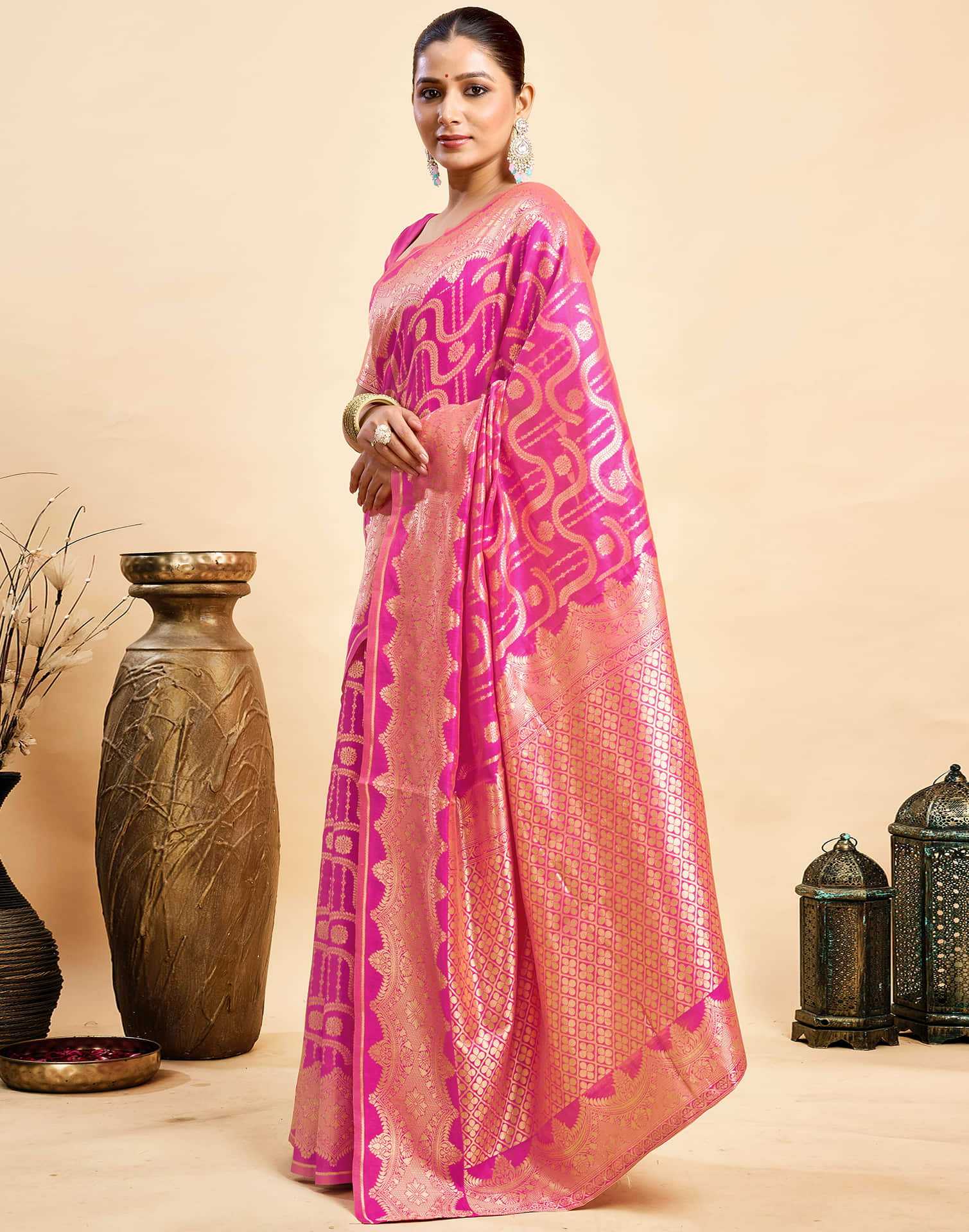 Magenta Silk Woven Saree