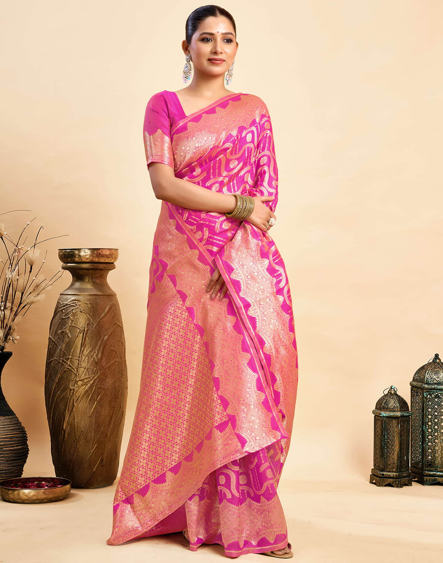 Magenta Silk Woven Saree