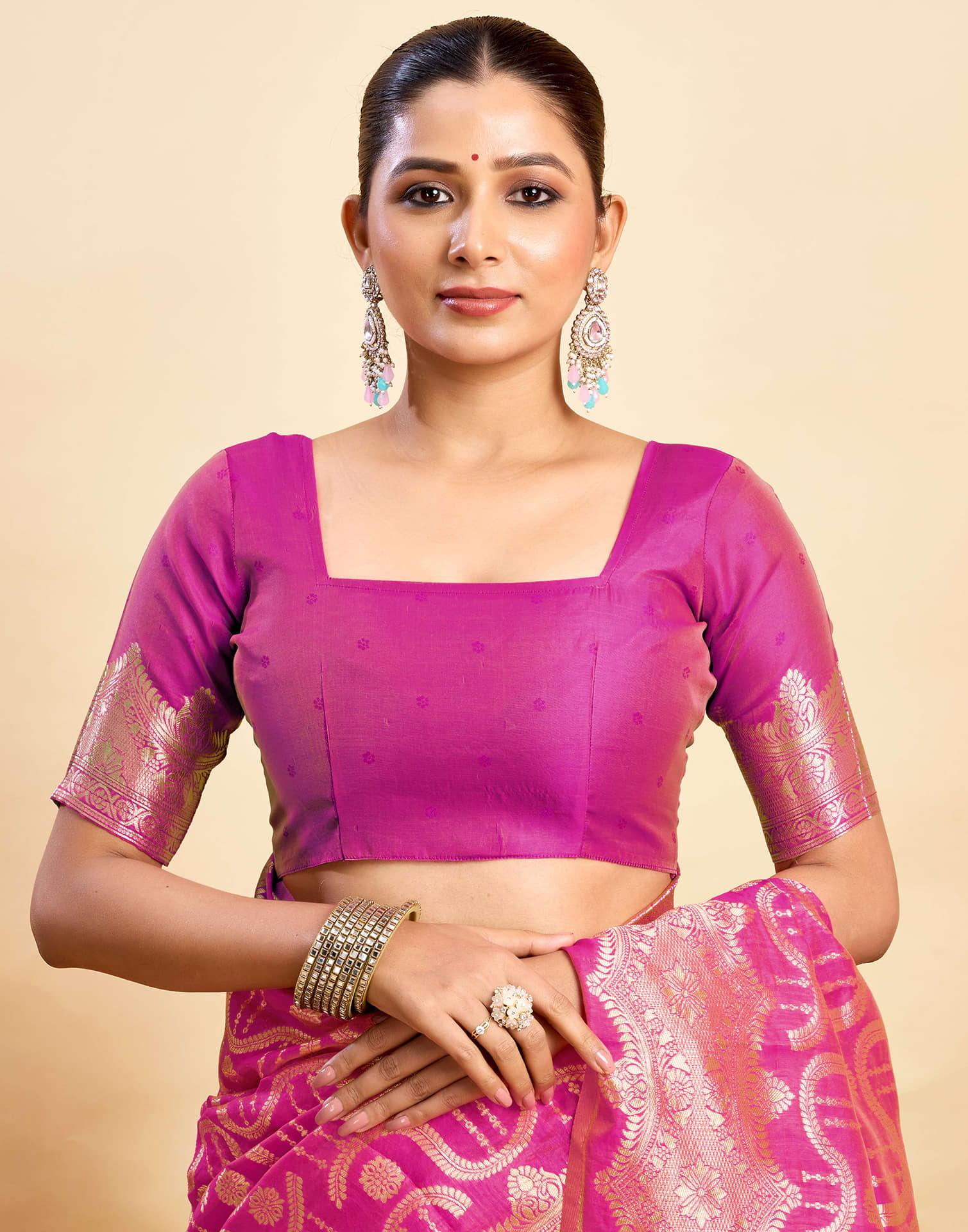 Magenta Silk Woven Saree