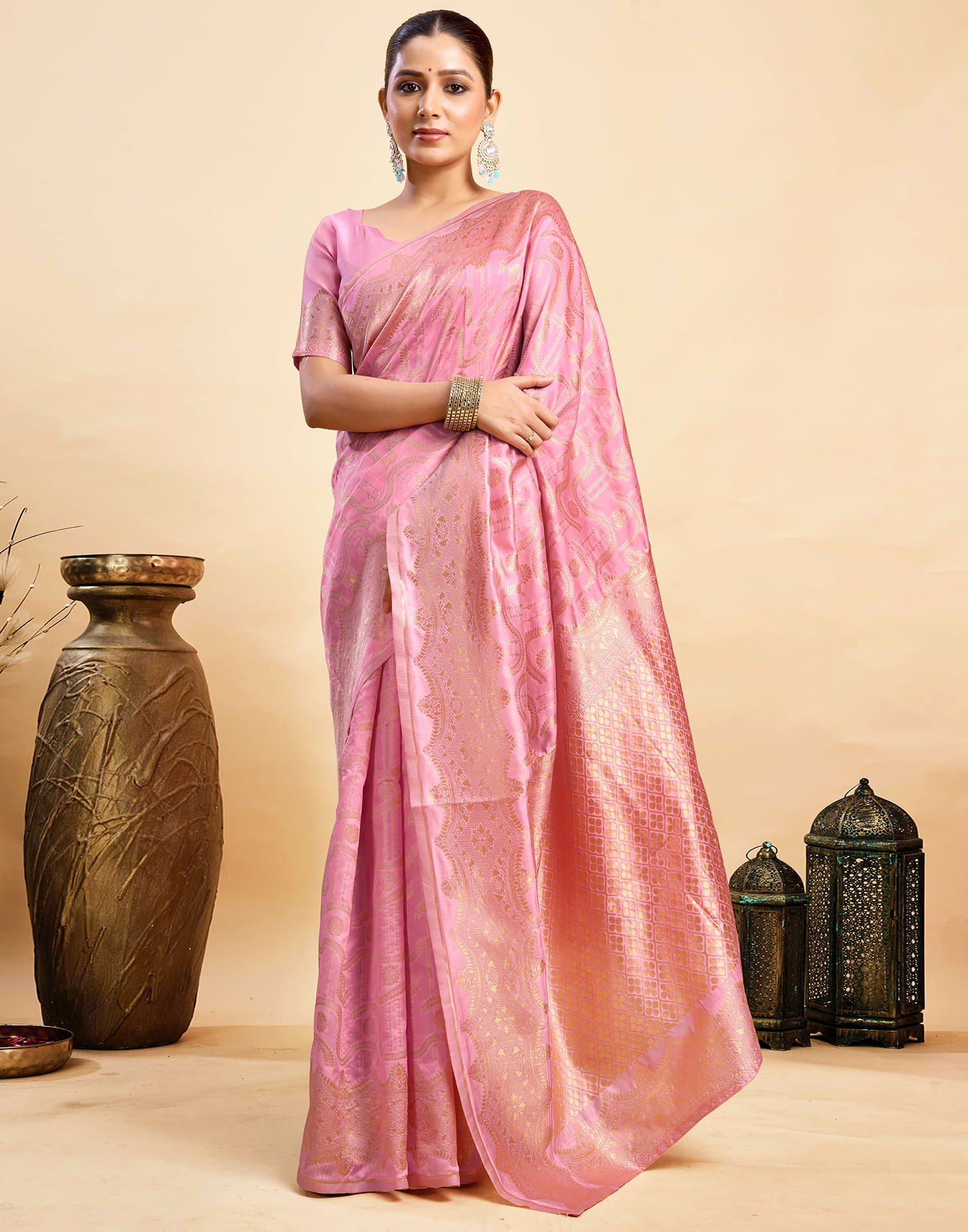 Light Pink Silk Woven Saree