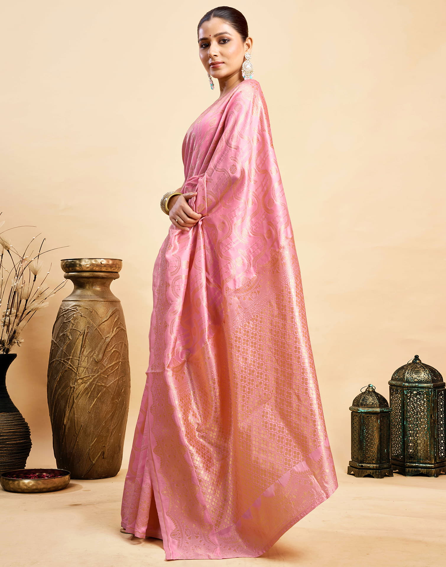 Light Pink Silk Woven Saree