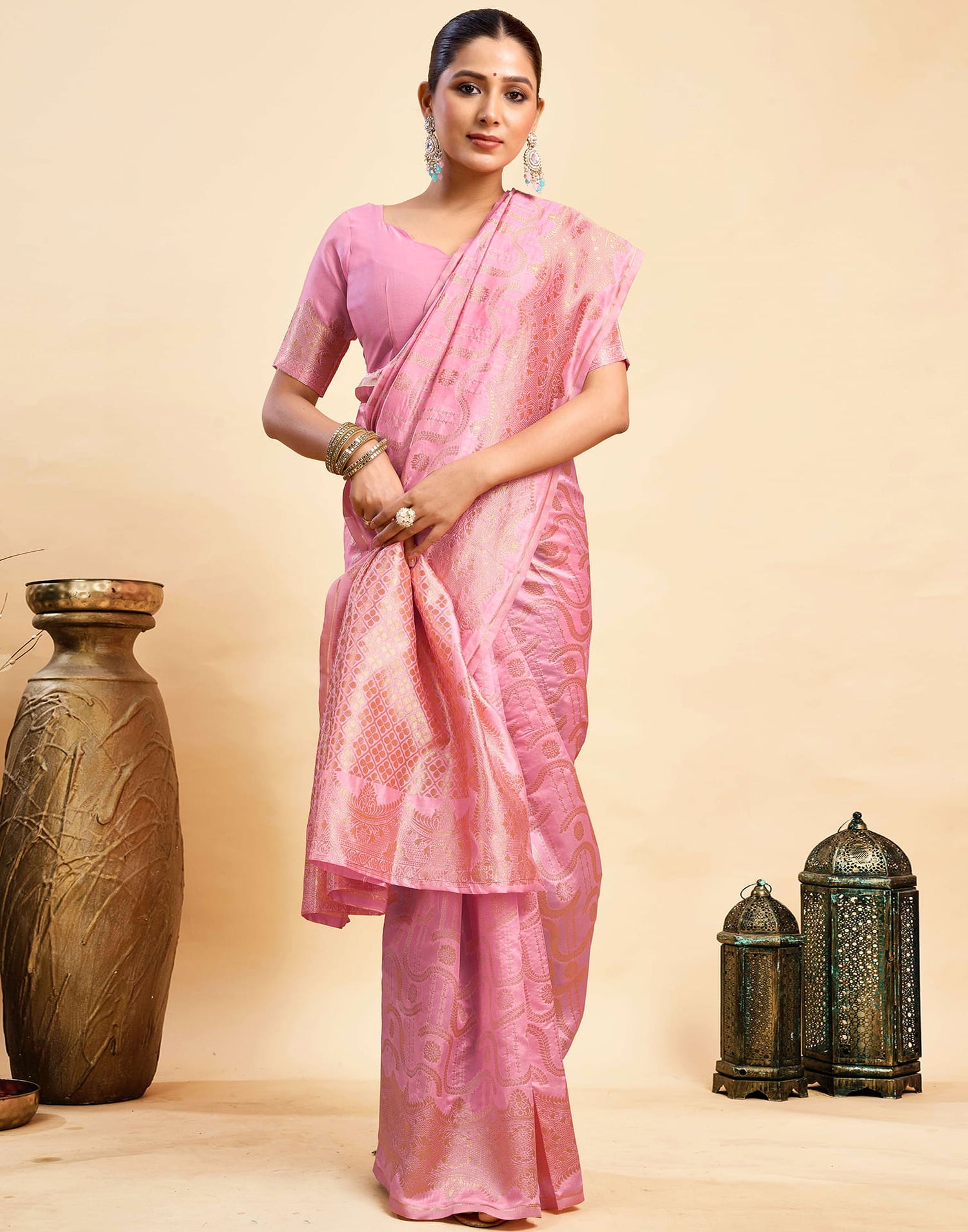 Light Pink Silk Woven Saree