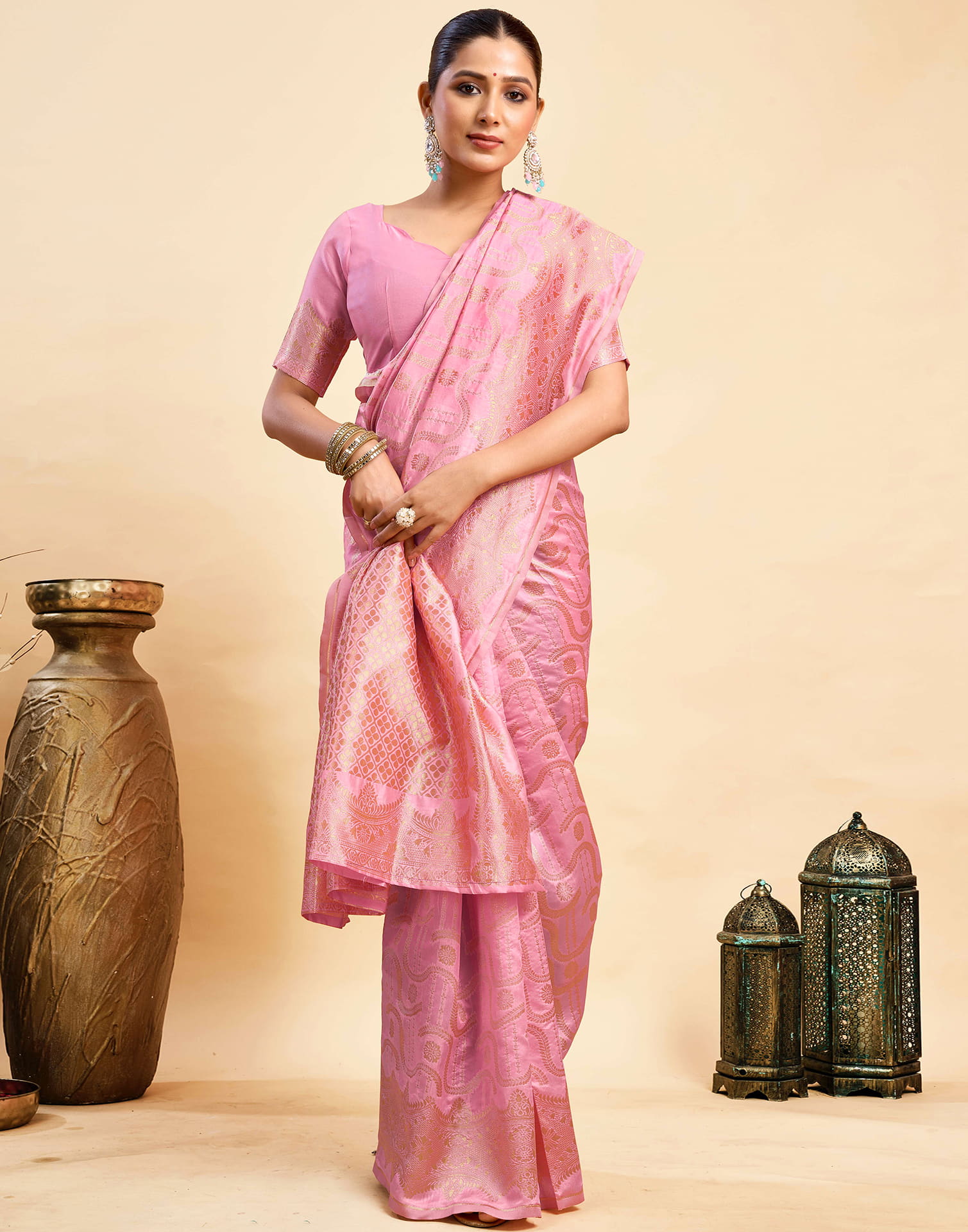 Light Pink Silk Woven Saree