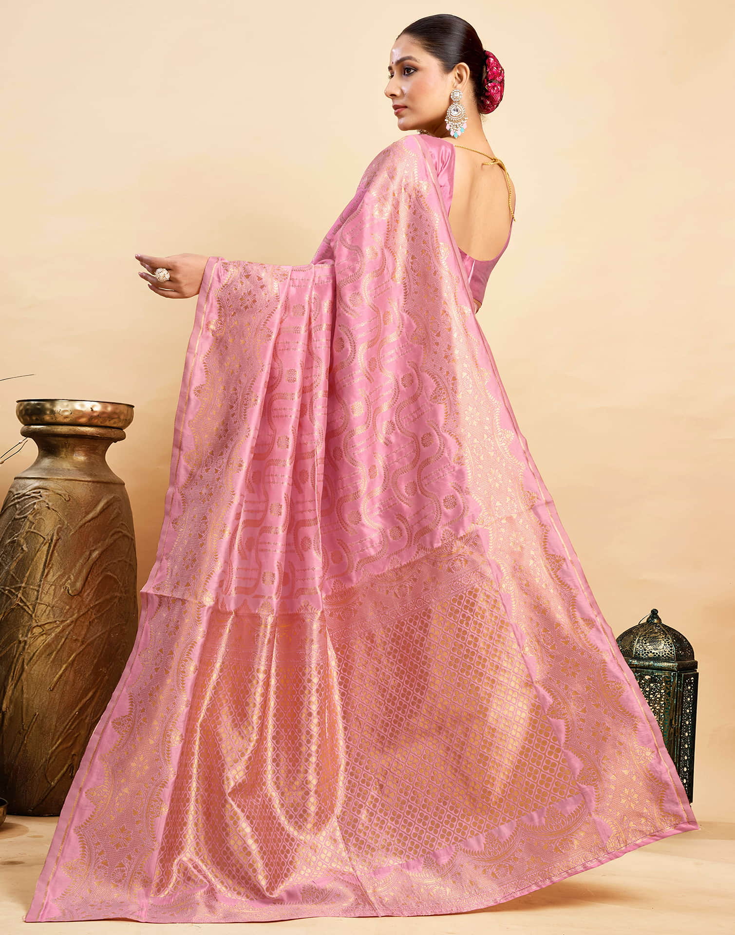 Light Pink Silk Woven Saree