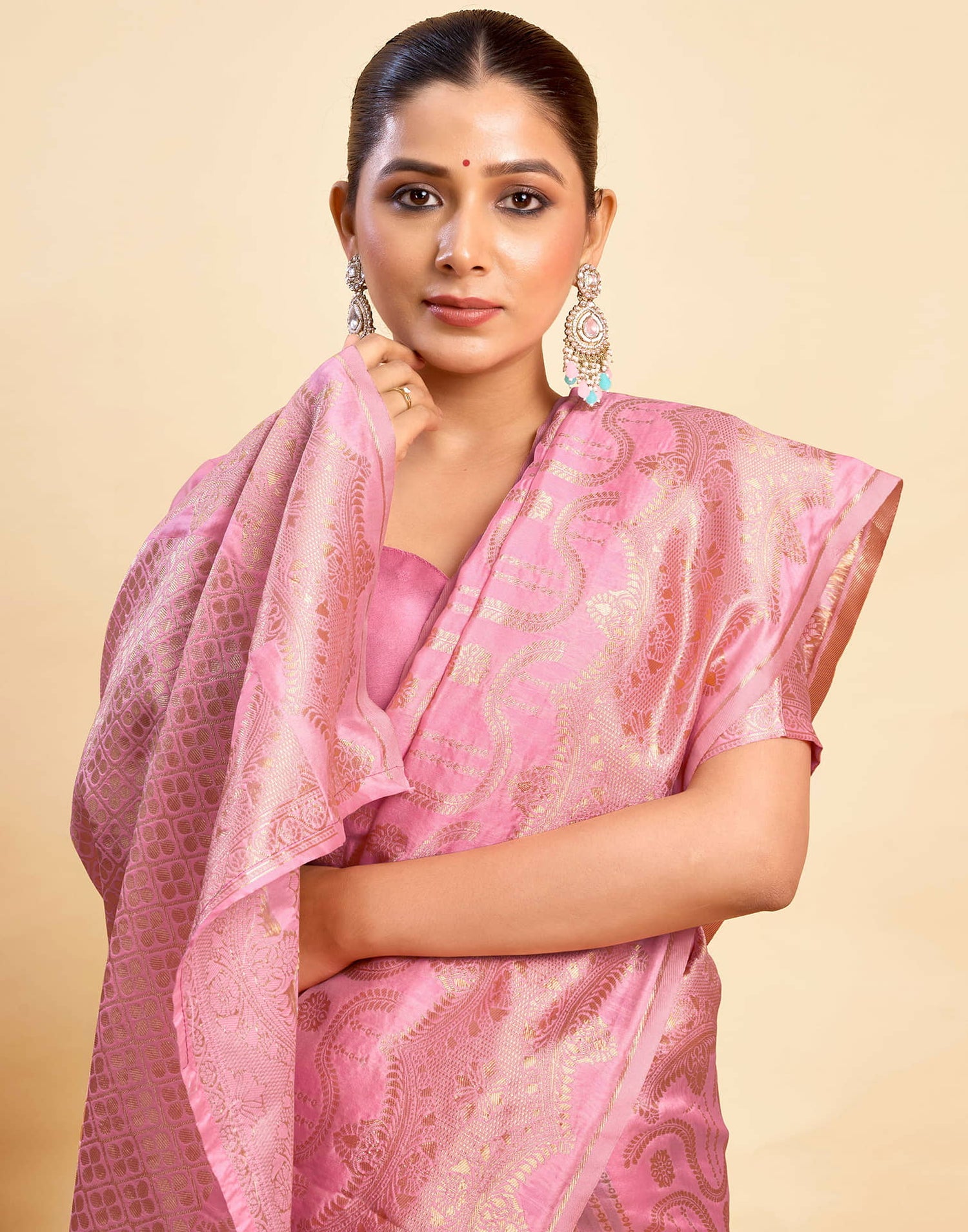 Light Pink Silk Woven Saree