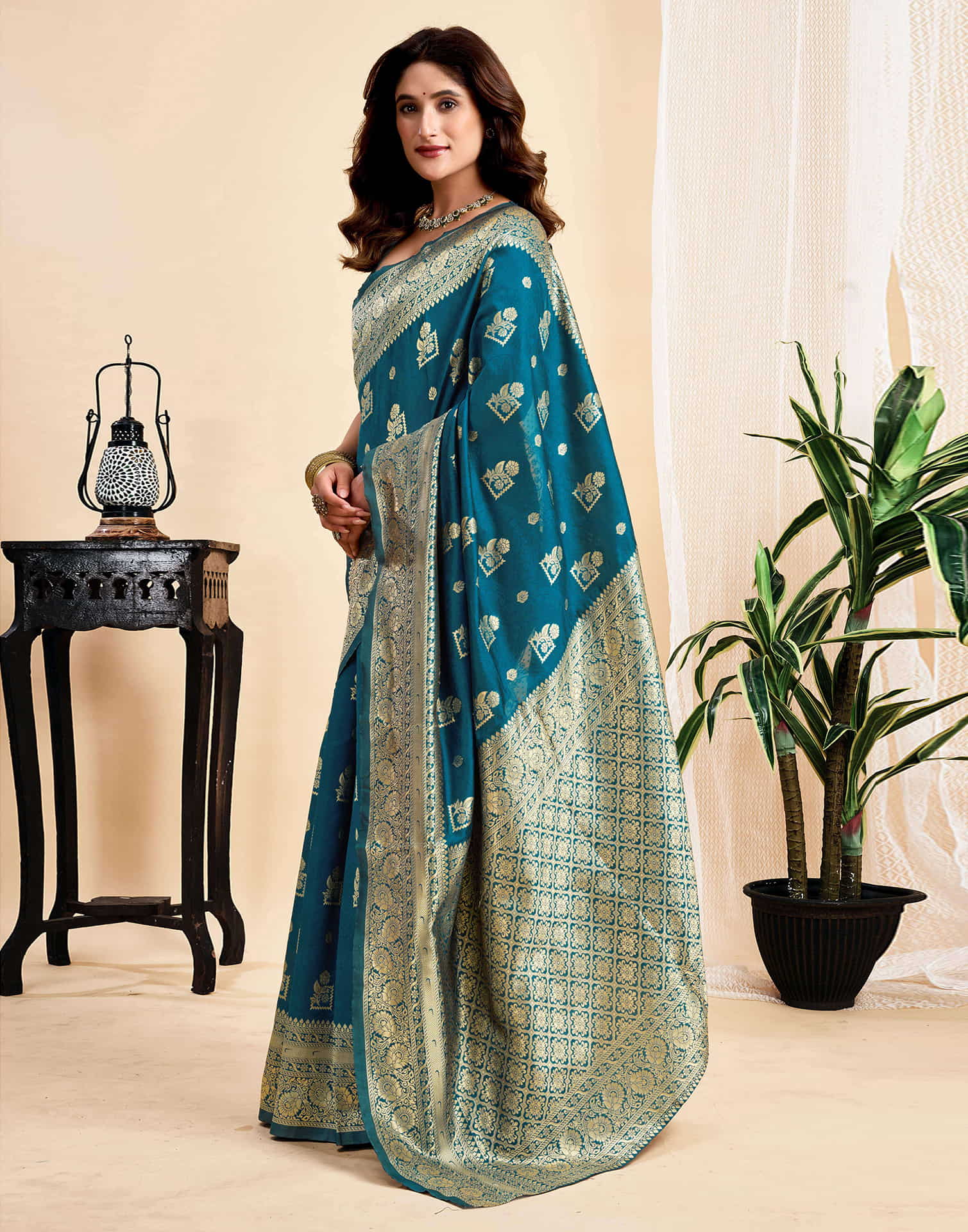Rama Blue Silk Woven Banarasi Saree