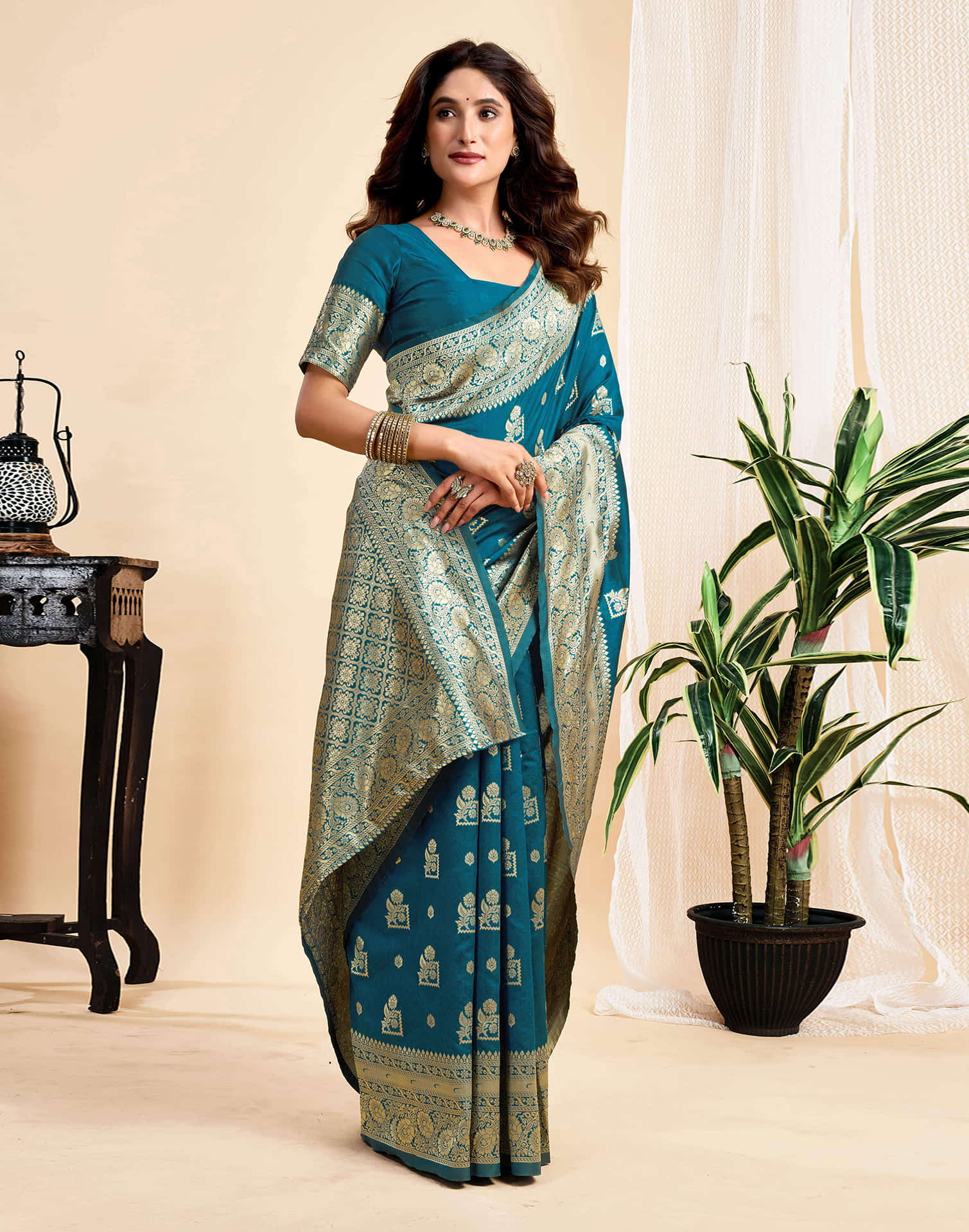 Rama Blue Silk Woven Banarasi Saree