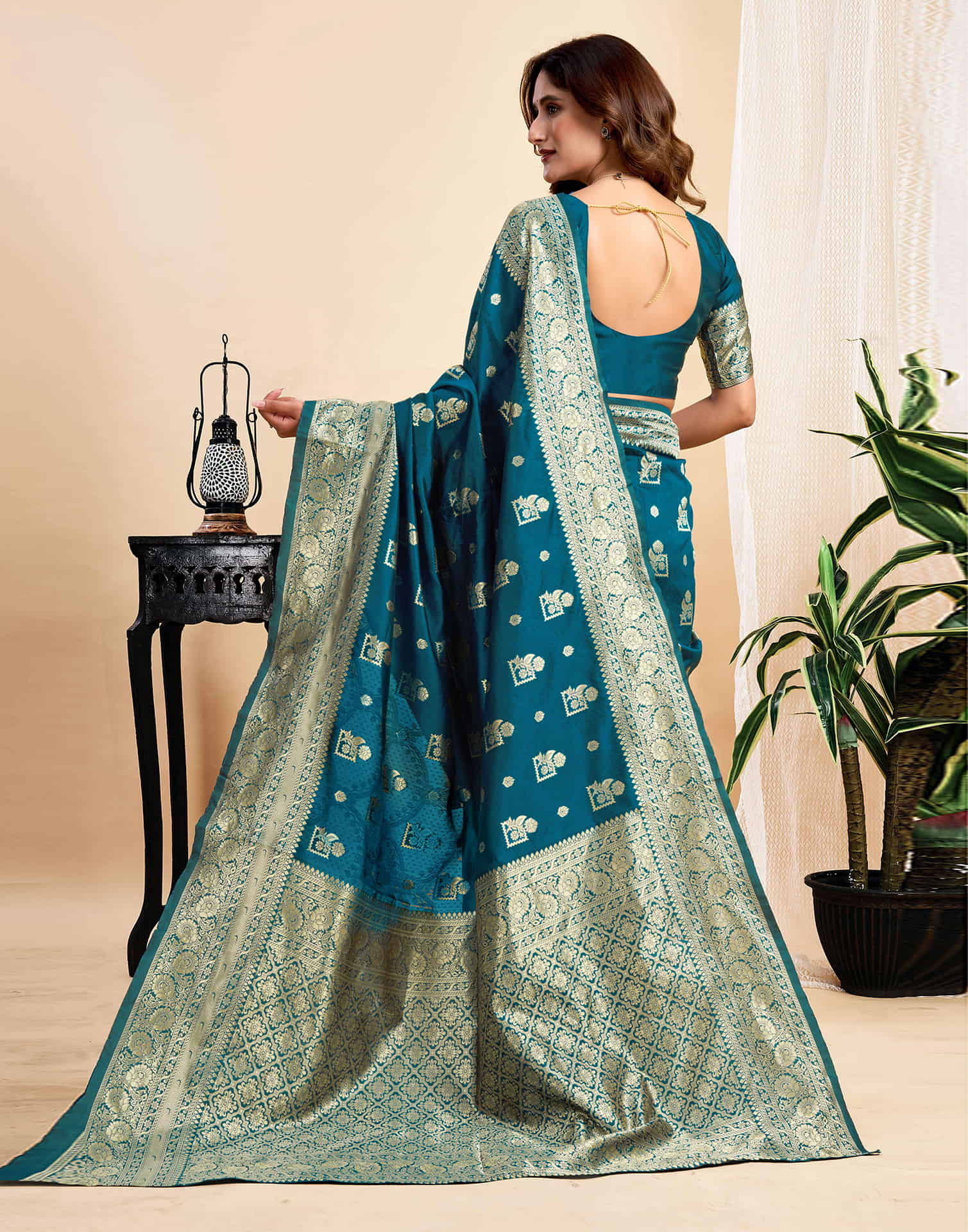 Rama Blue Silk Woven Banarasi Saree