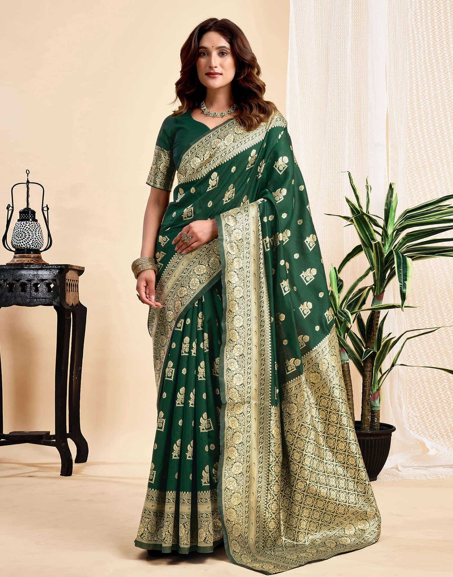 Dark Green Silk Woven Banarasi Saree