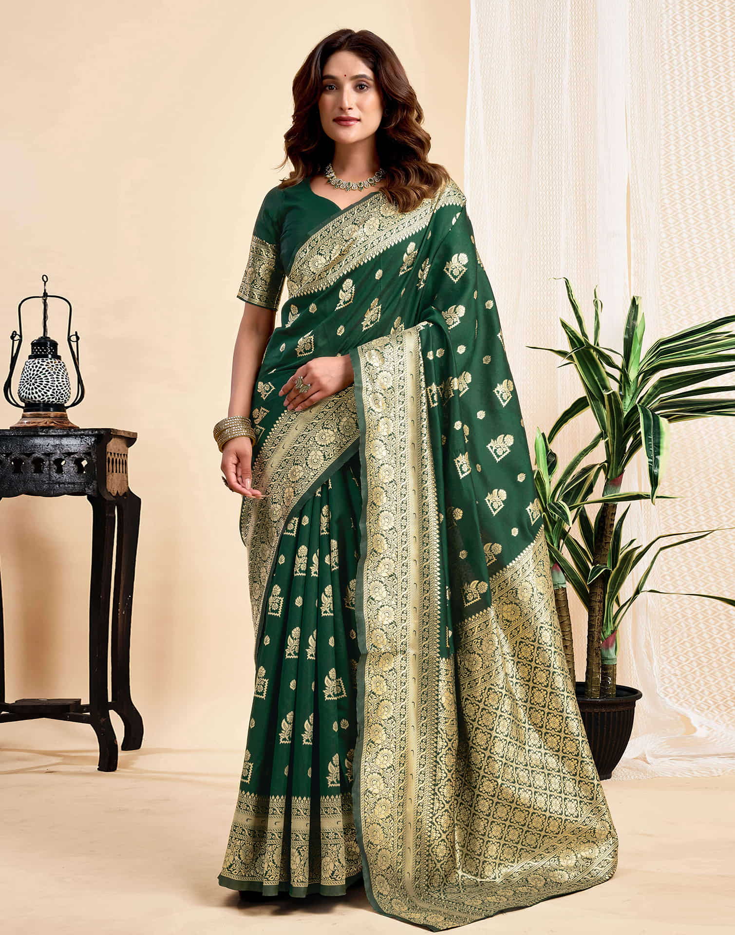 Dark Green Silk Woven Banarasi Saree