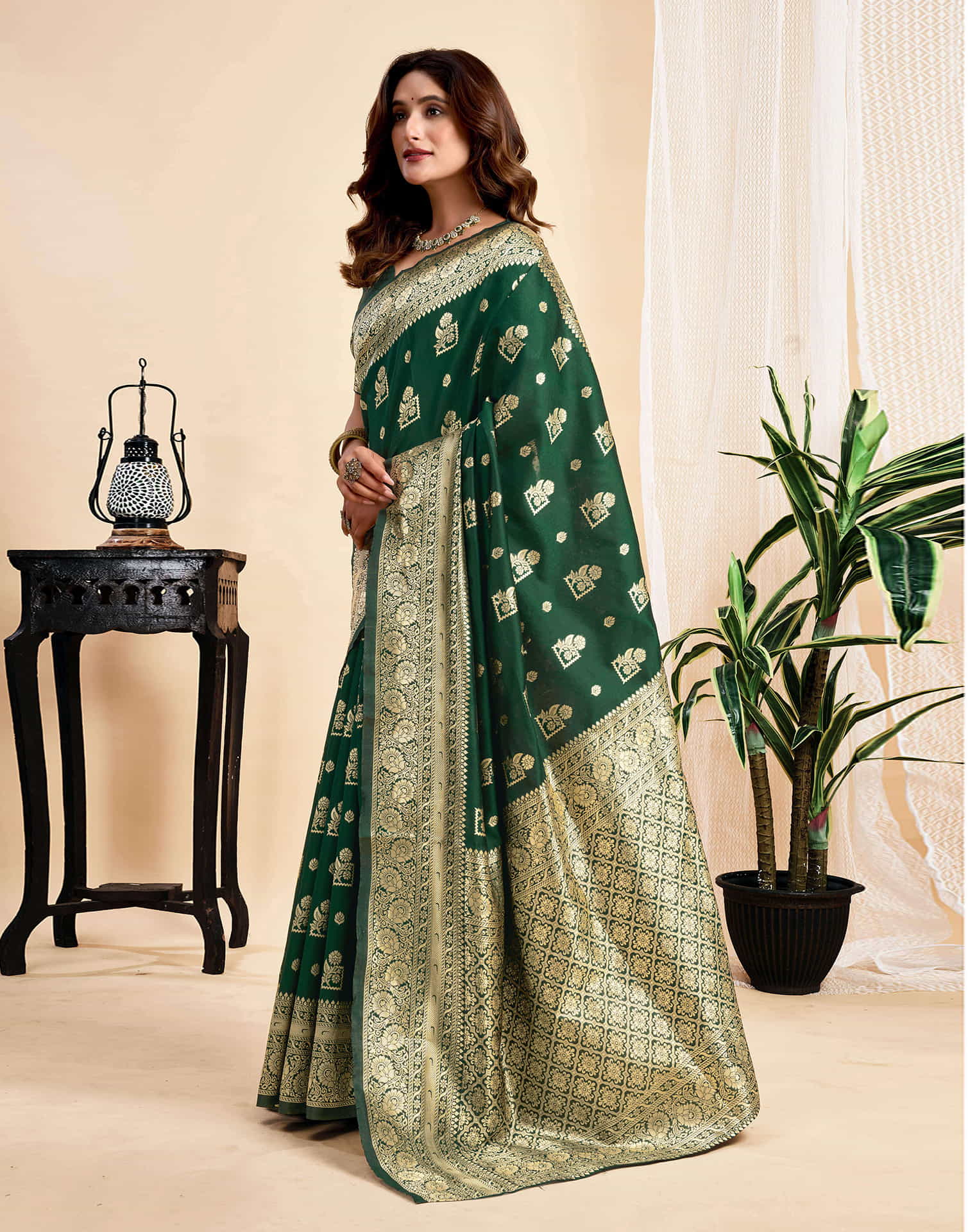 Dark Green Silk Woven Banarasi Saree