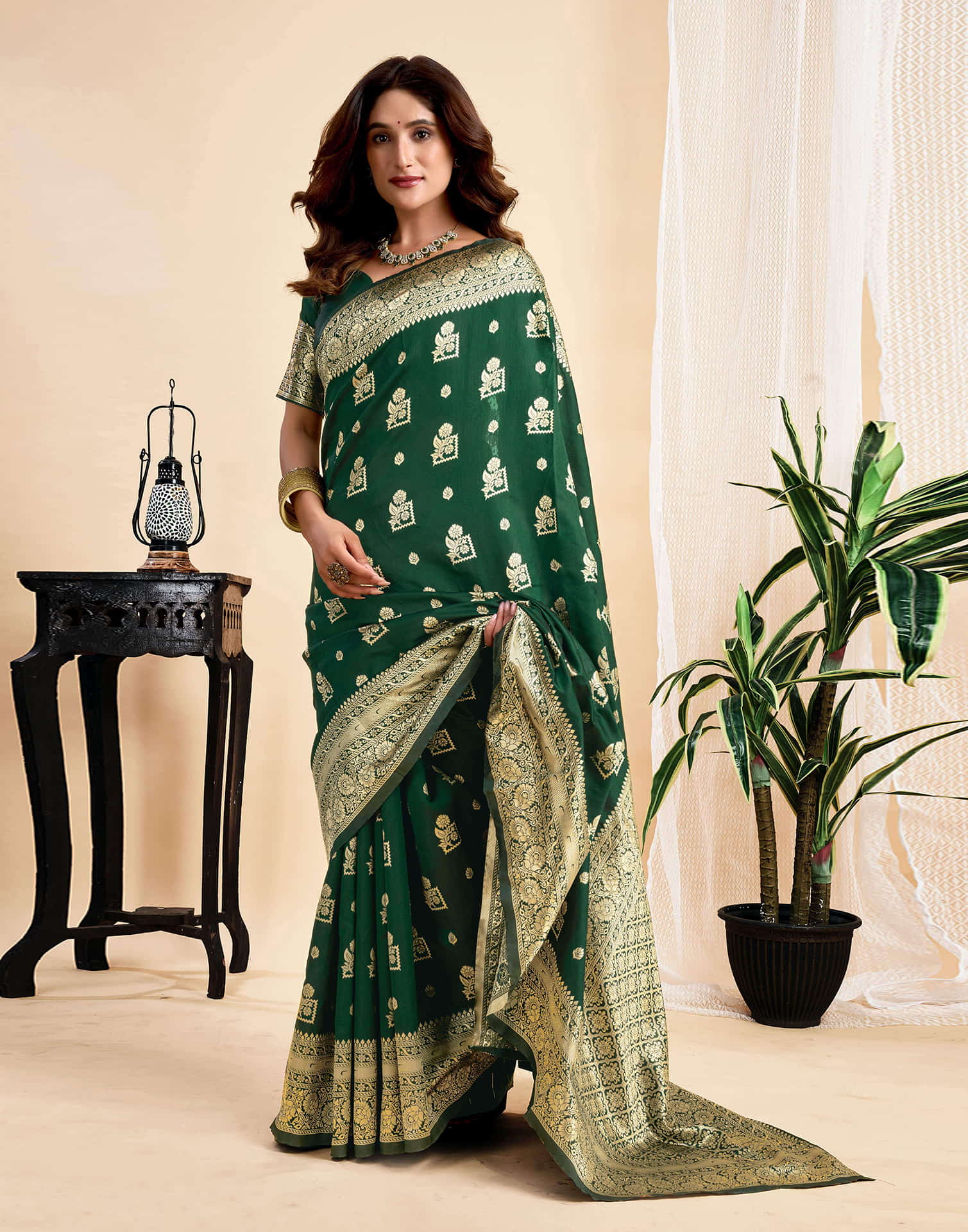 Dark Green Silk Woven Banarasi Saree
