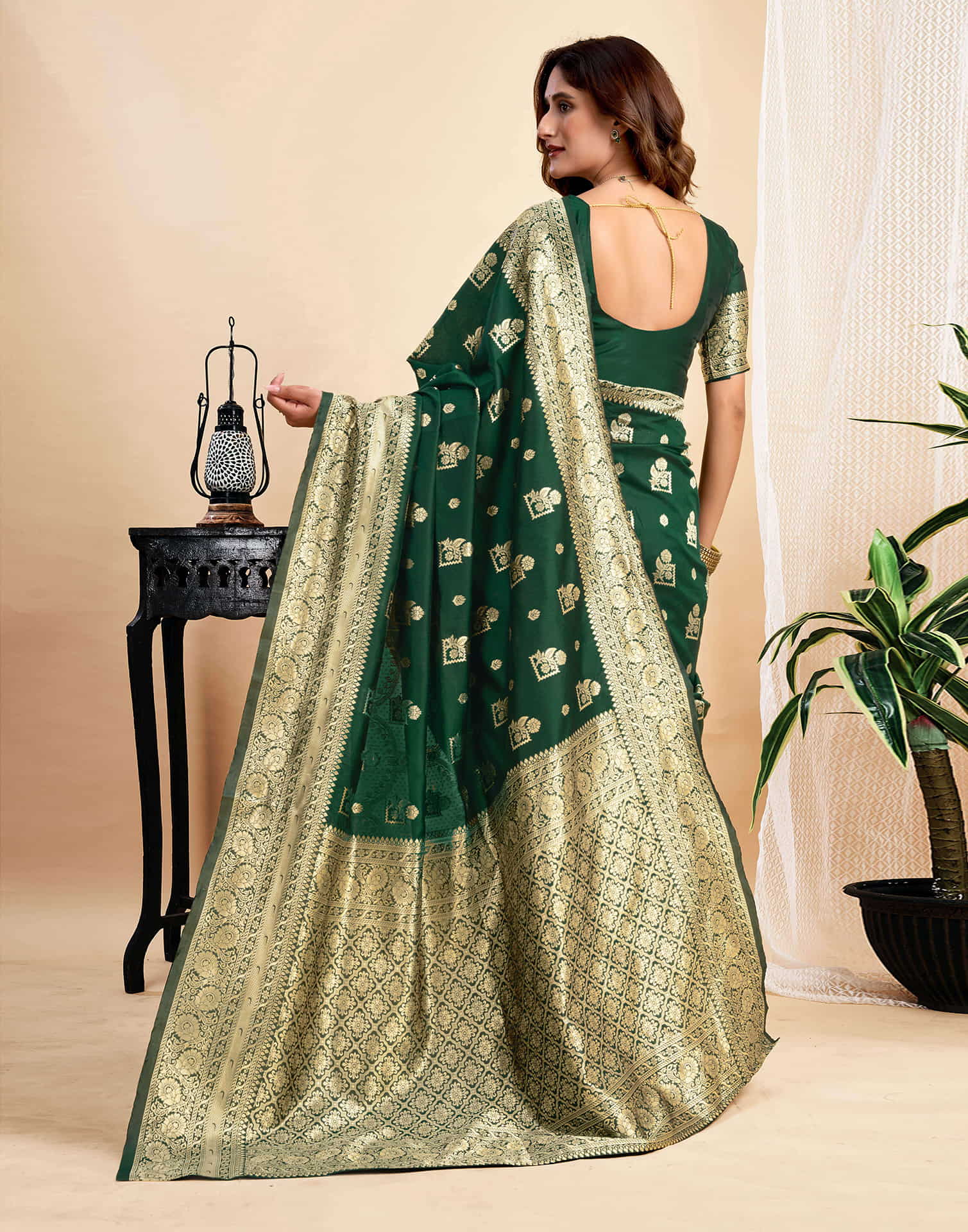 Dark Green Silk Woven Banarasi Saree