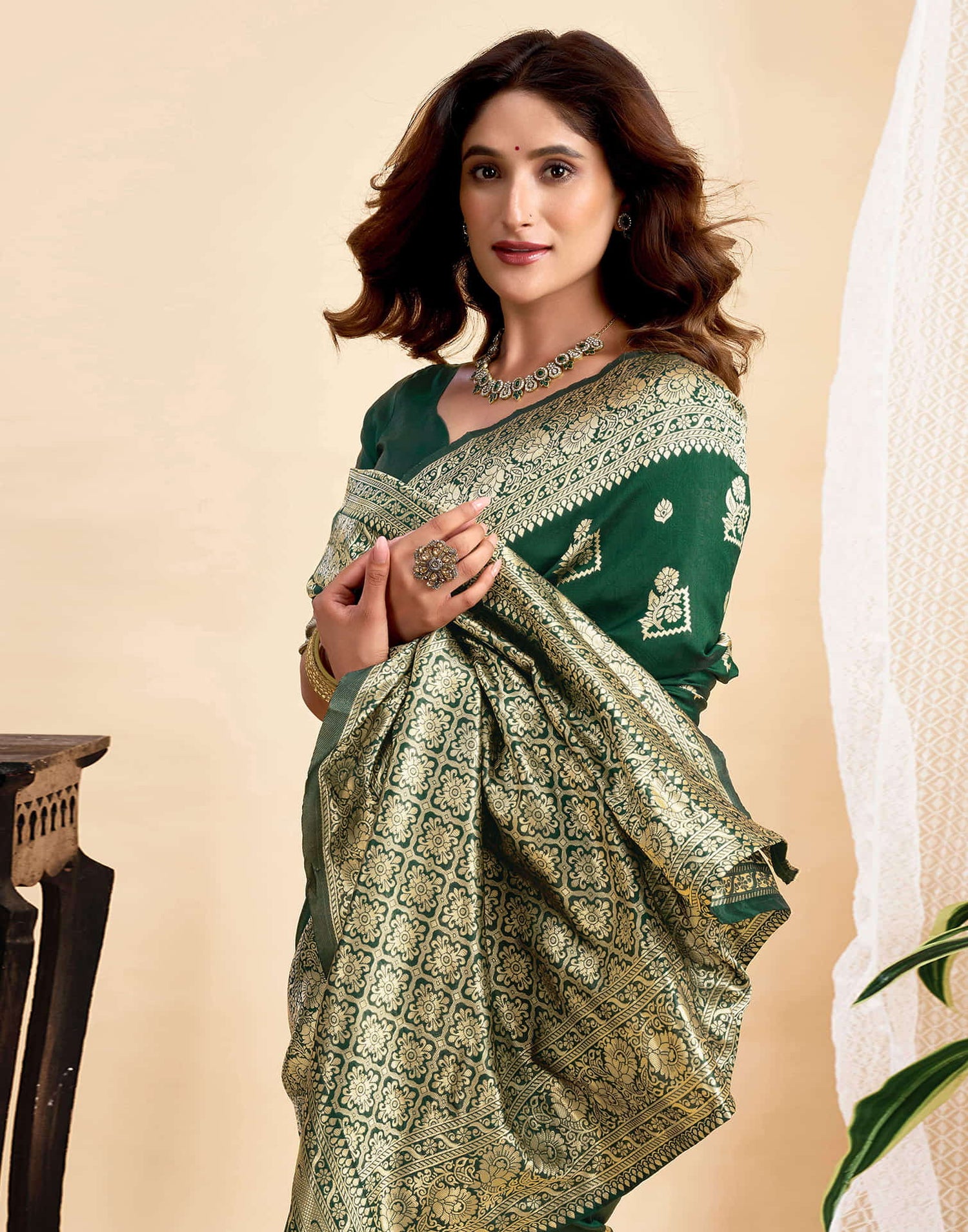 Dark Green Silk Woven Banarasi Saree
