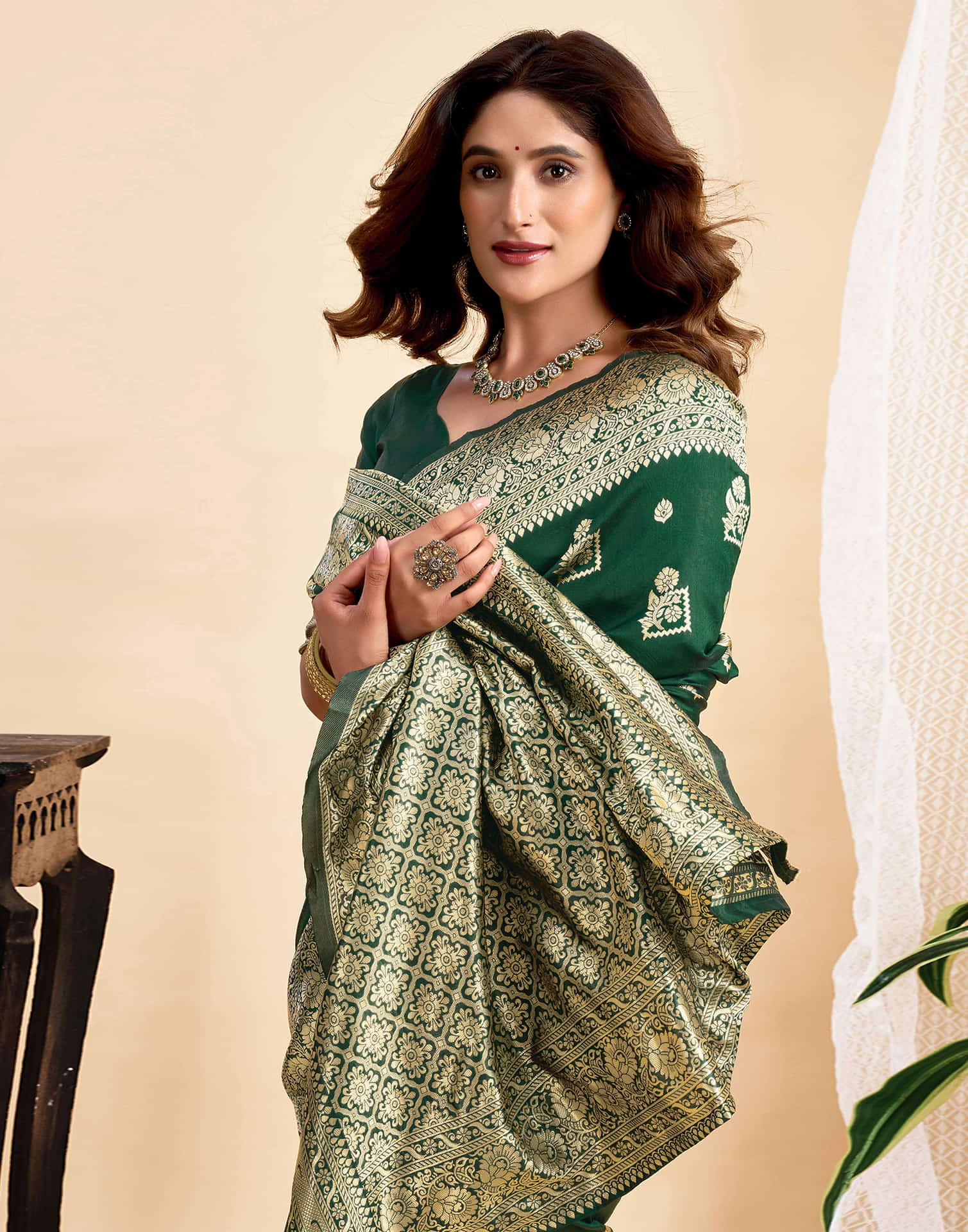 Dark Green Silk Woven Banarasi Saree