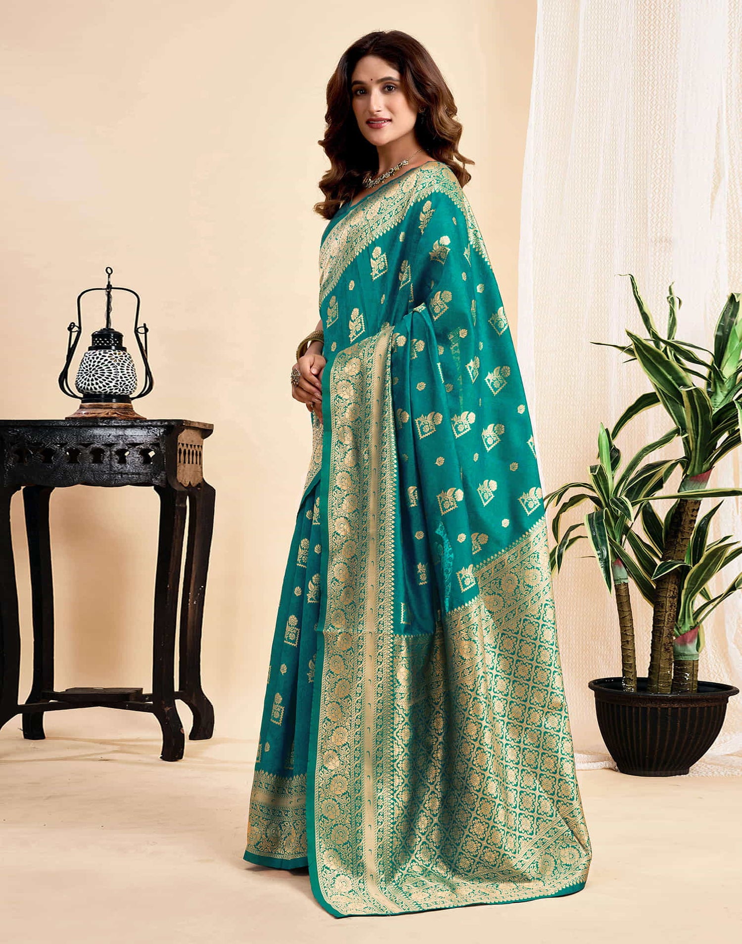 Teal Green Silk Woven Banarasi Saree
