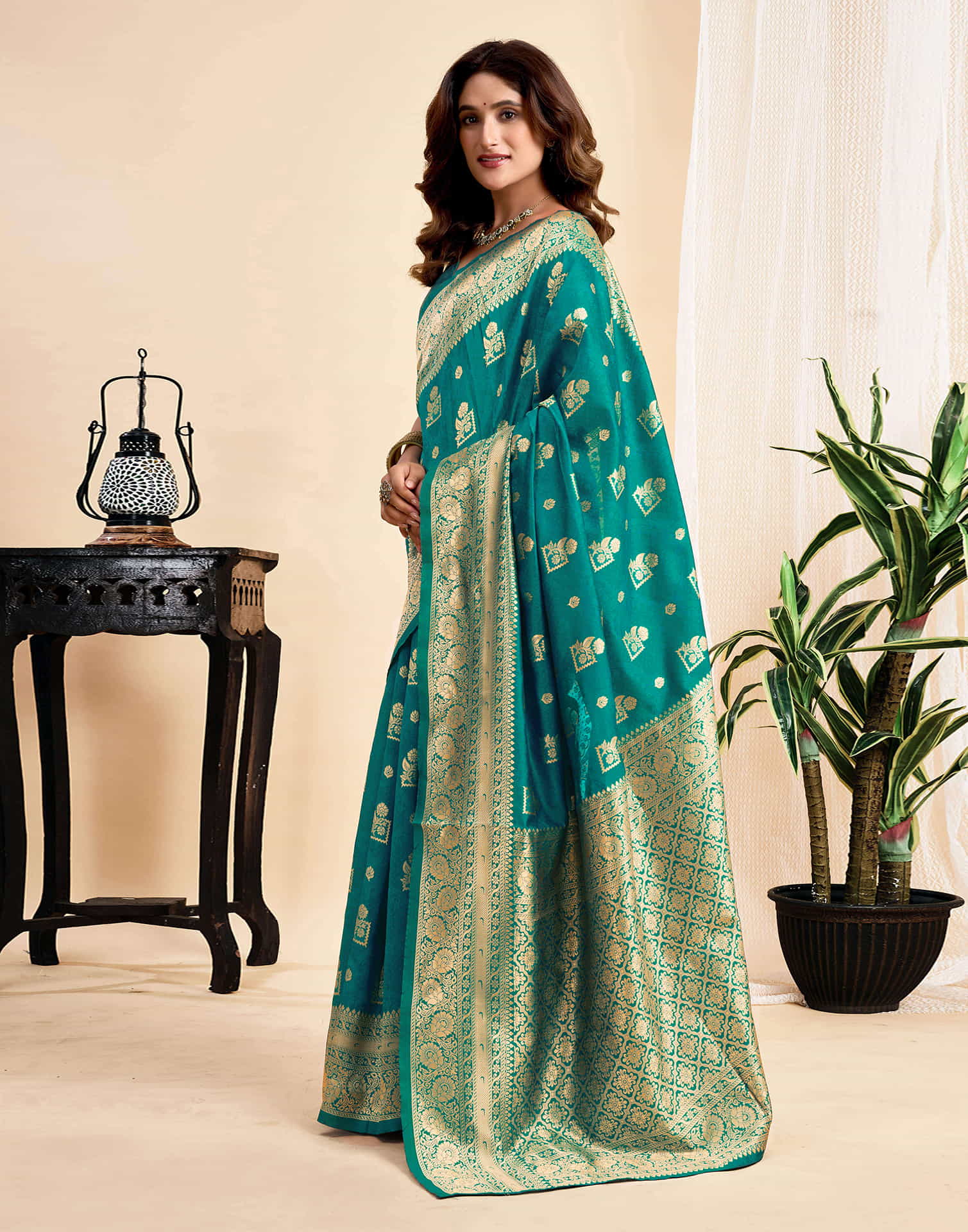 Teal Green Silk Woven Banarasi Saree