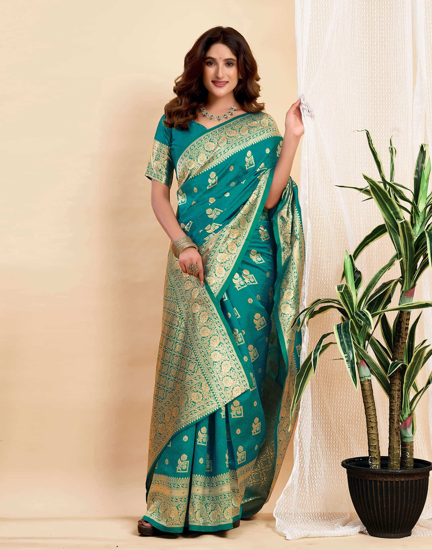 Teal Green Silk Woven Banarasi Saree
