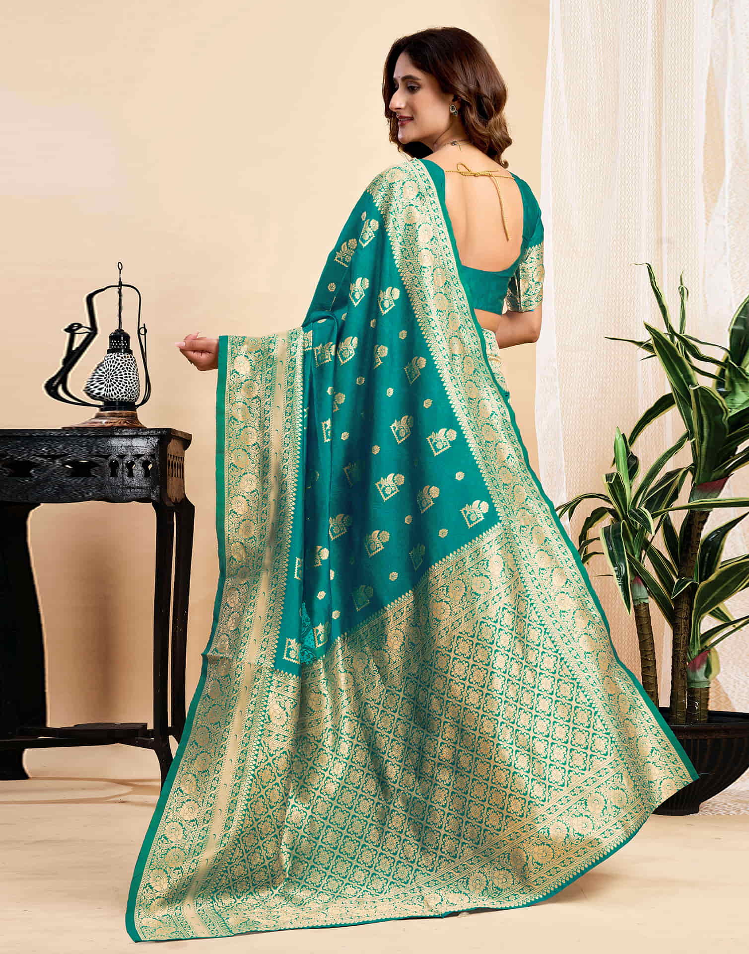 Teal Green Silk Woven Banarasi Saree