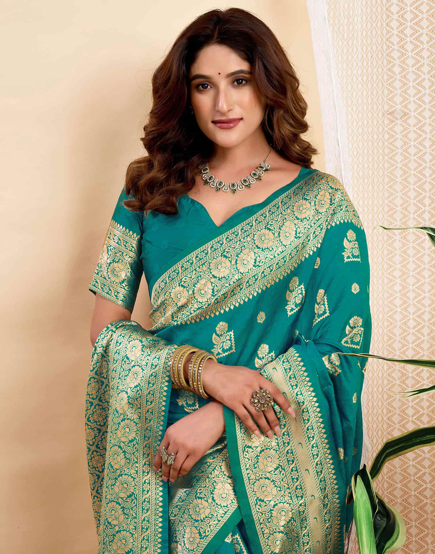 Teal Green Silk Woven Banarasi Saree
